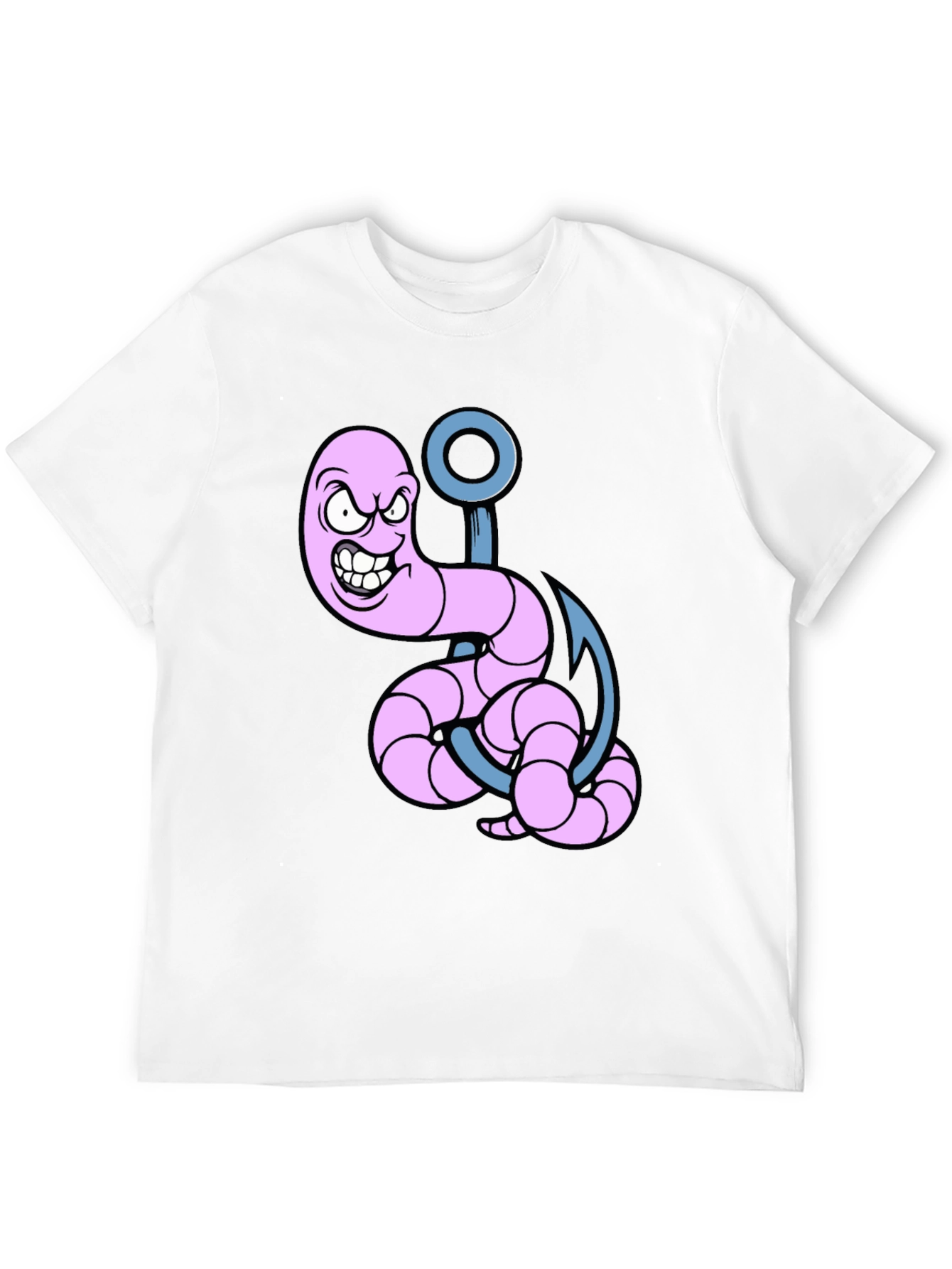 Cartoon Worm on Hook Graphic Tee - Black