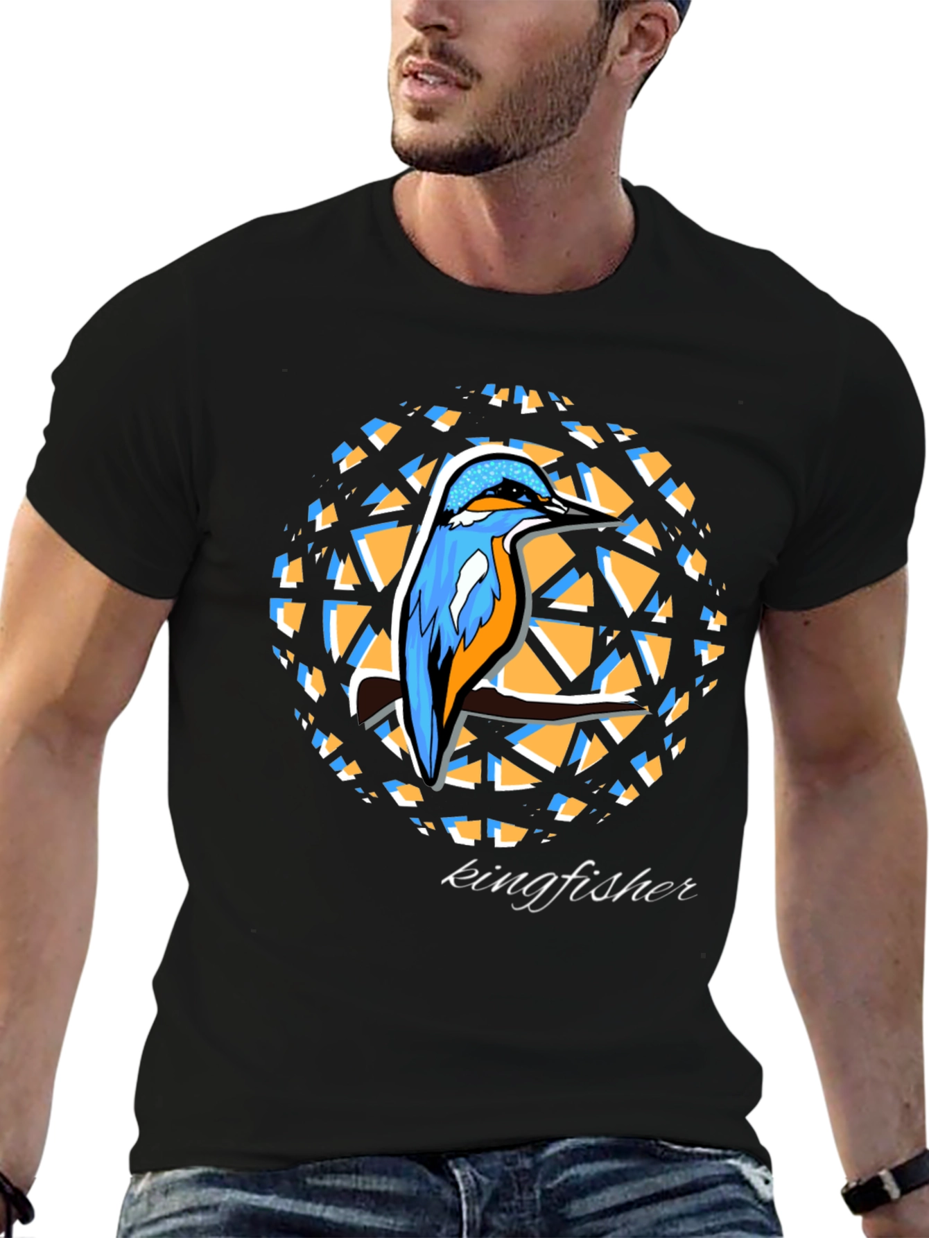 Kingfisher Graphic Print Black T-Shirt