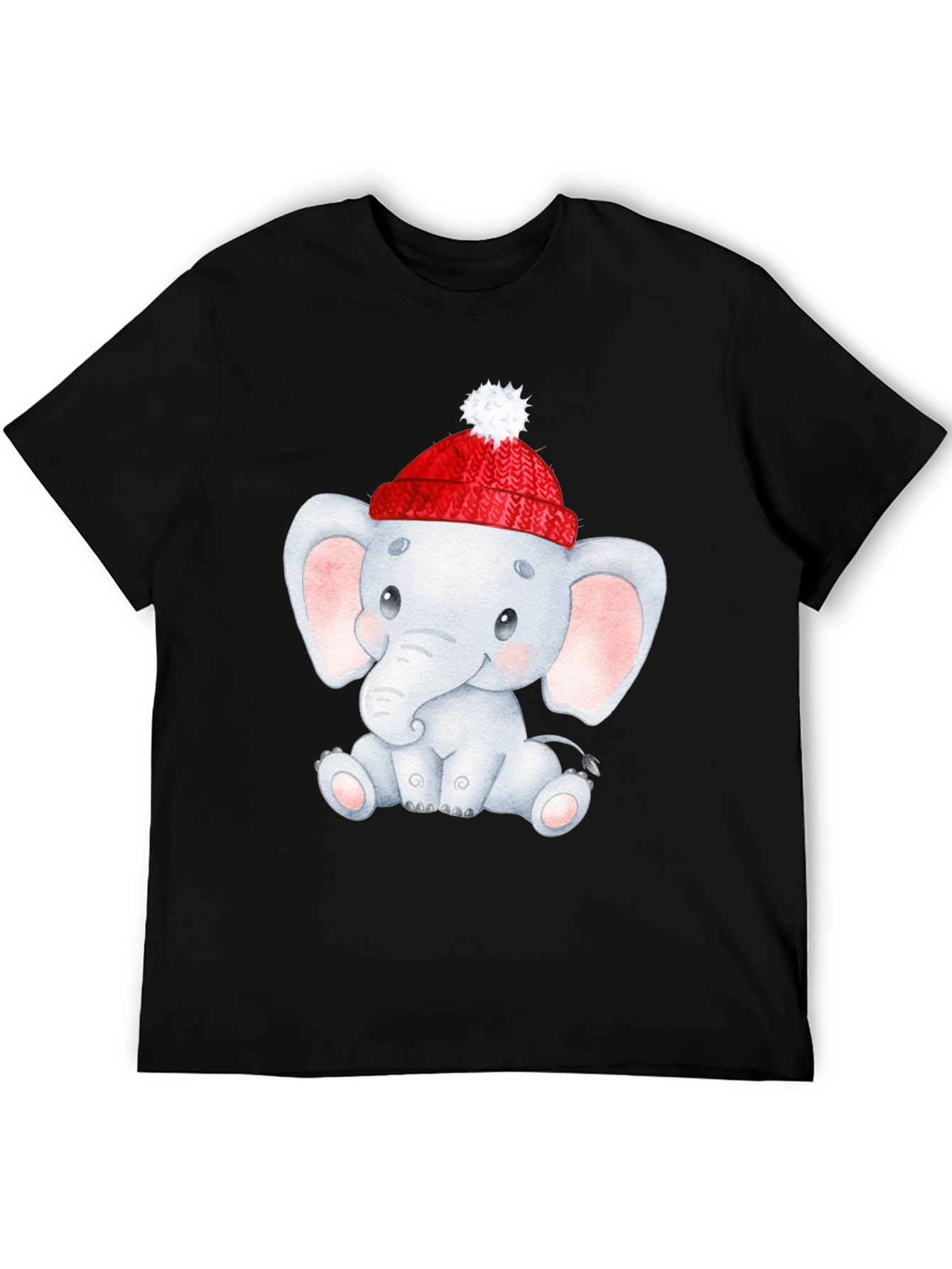 Cute Elephant in Santa Hat Graphic Tee