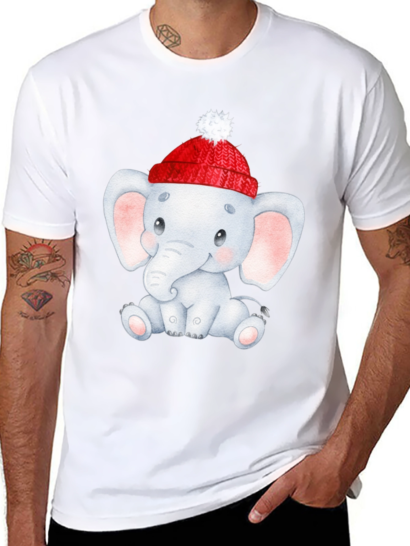 Cute Elephant in Santa Hat Graphic Tee