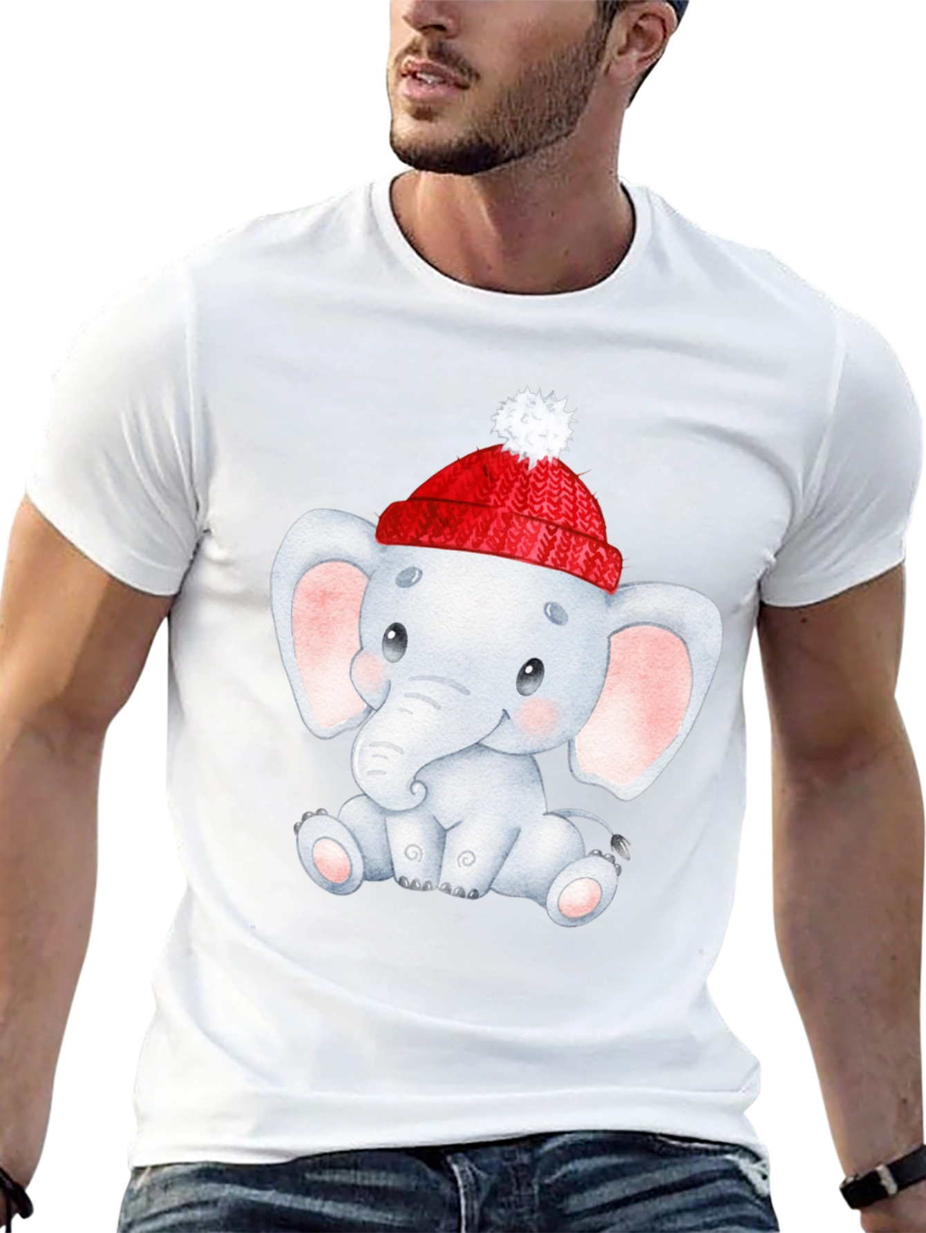 Cute Elephant in Santa Hat Graphic Tee