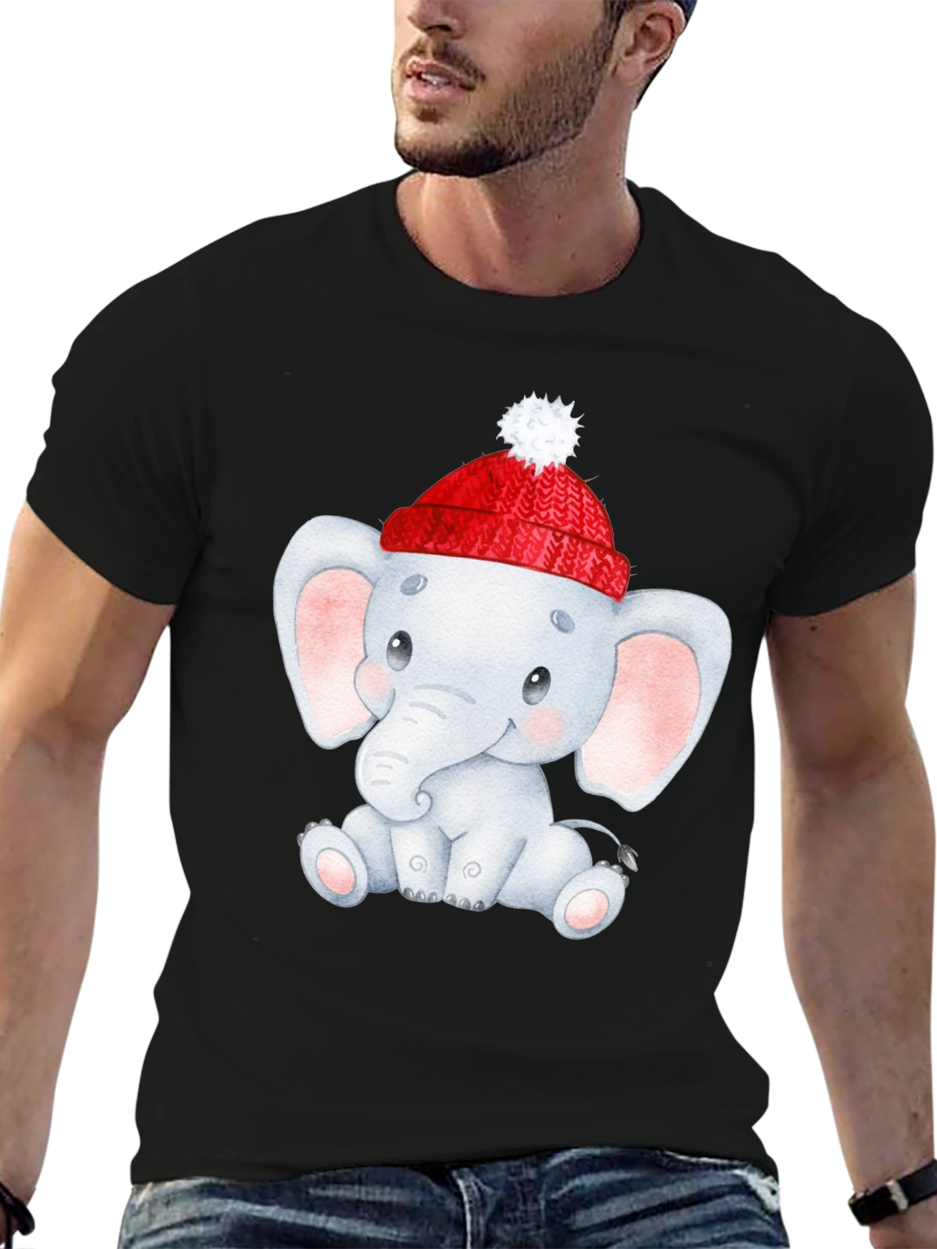 Cute Elephant in Santa Hat Graphic Tee
