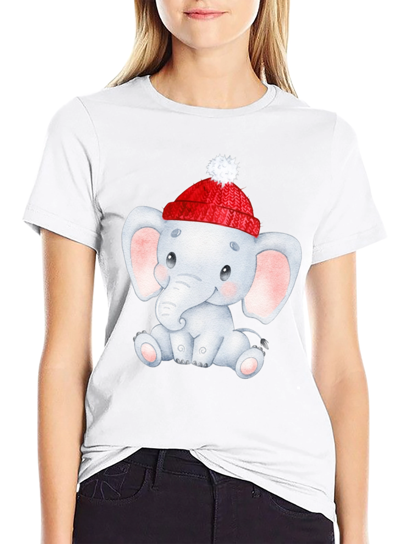 Cute Elephant in Santa Hat Graphic Tee