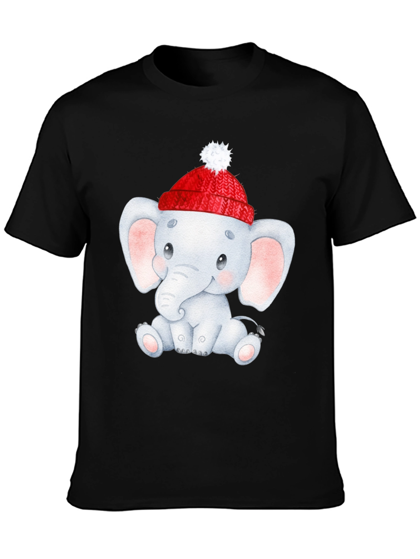 Cute Elephant in Santa Hat Graphic Tee