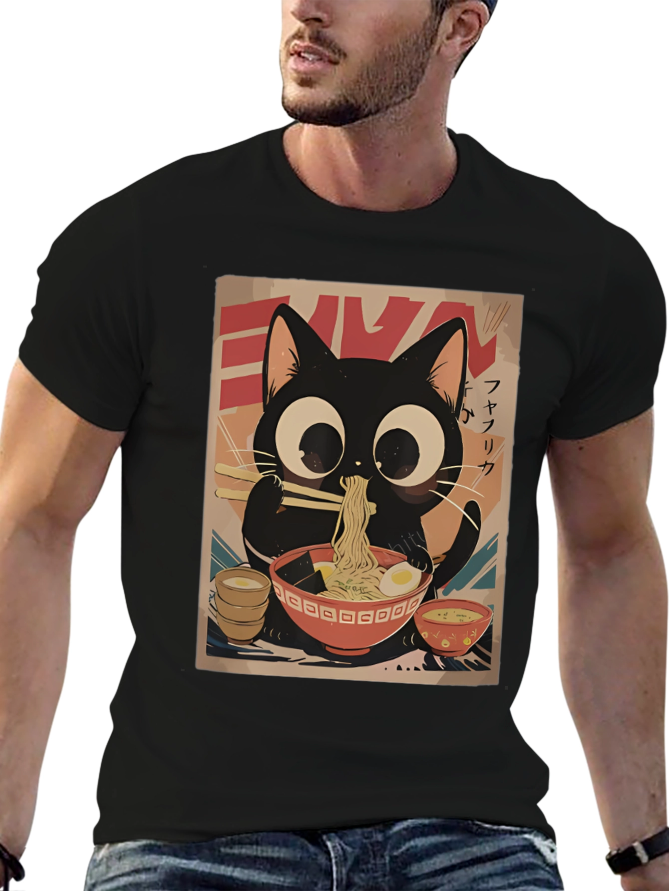 Cute Cat Ramen Graphic T-Shirt