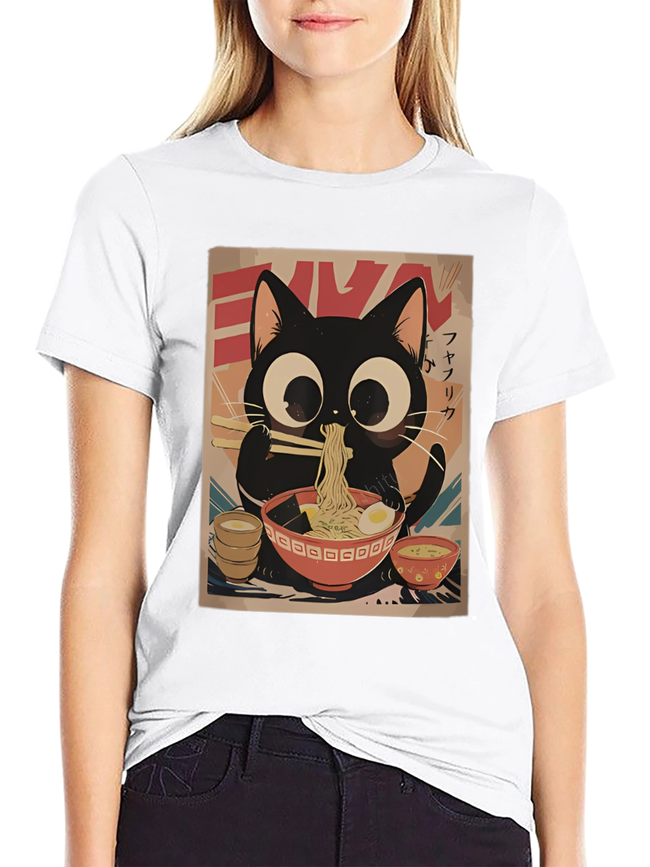 Cute Cat Ramen Graphic T-Shirt