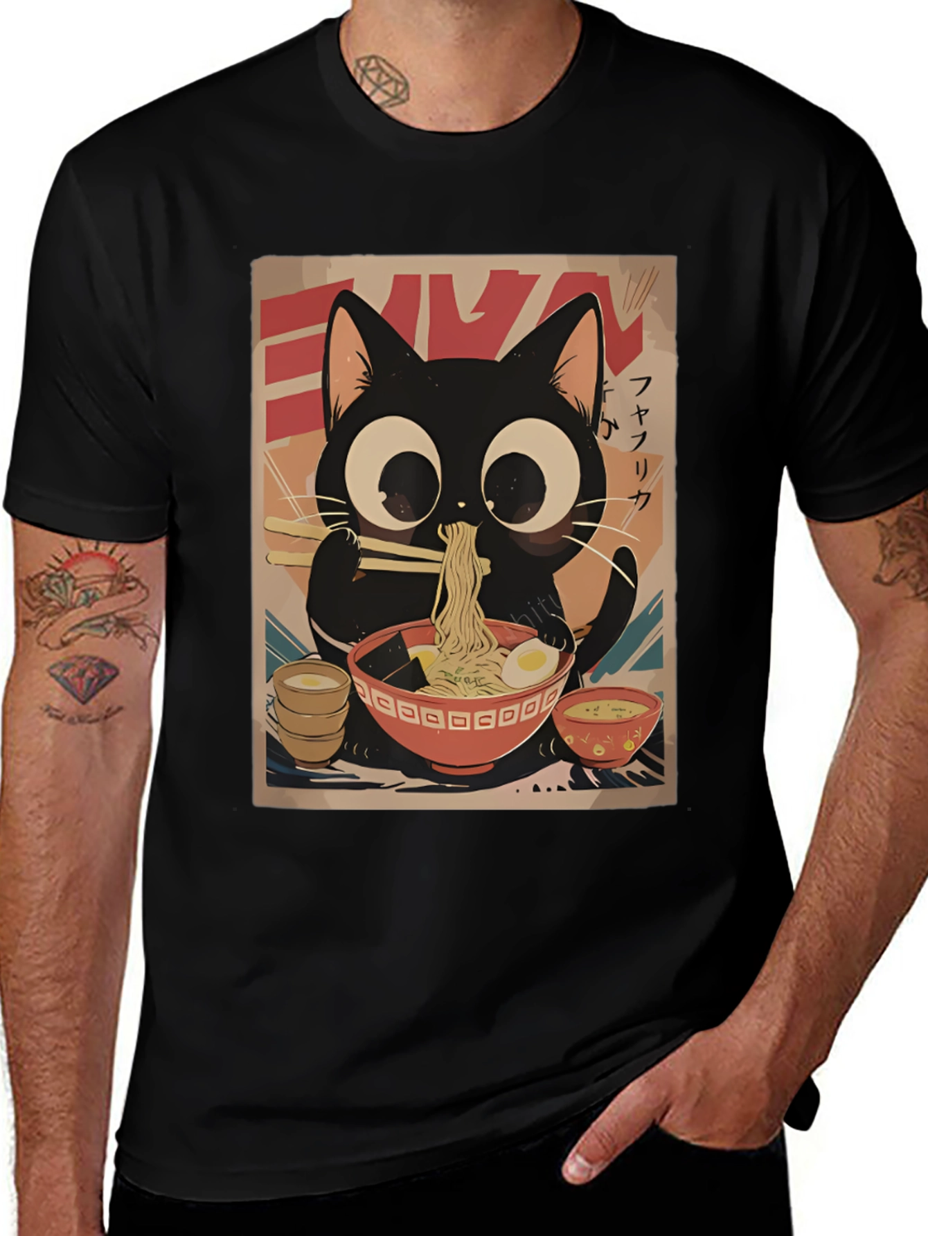 Cute Cat Ramen Graphic T-Shirt