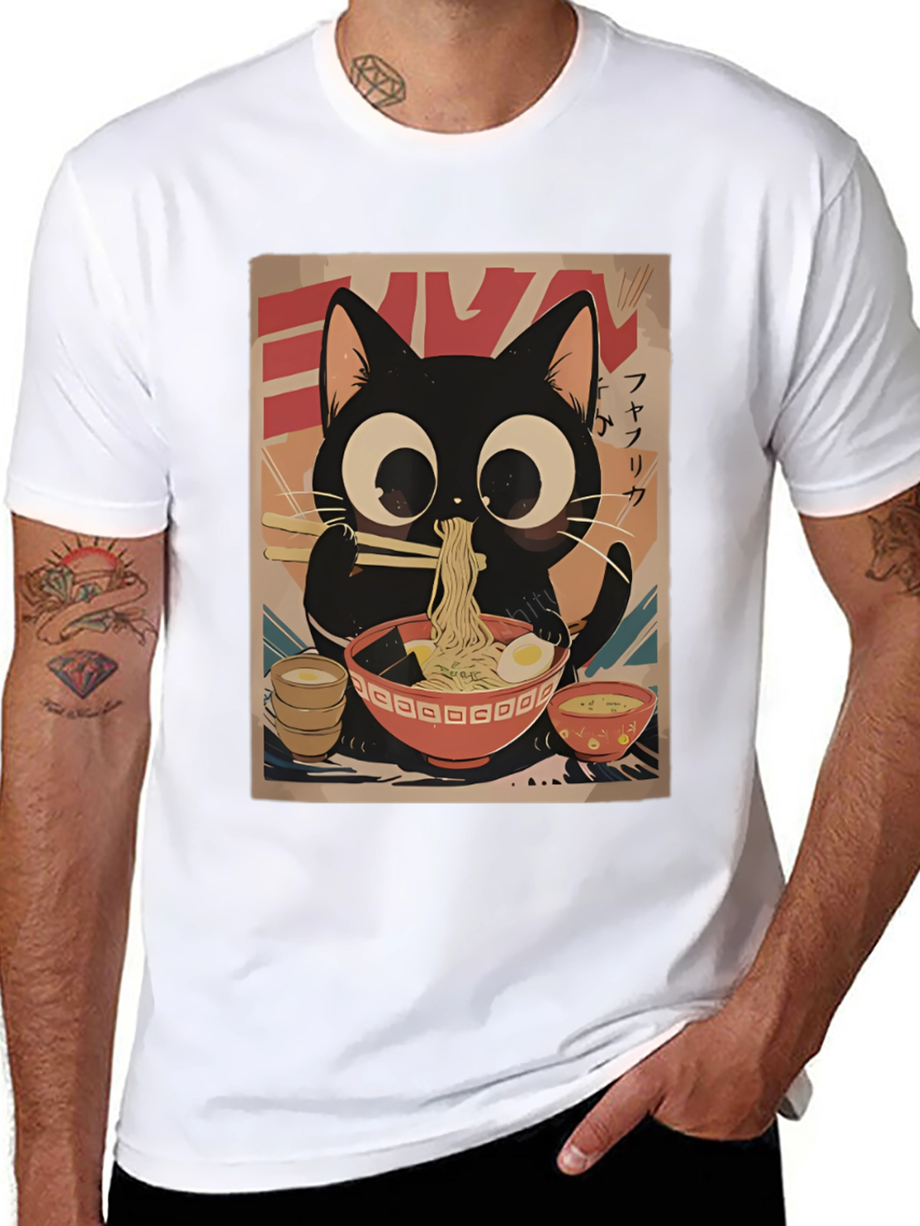 Cute Cat Ramen Graphic T-Shirt