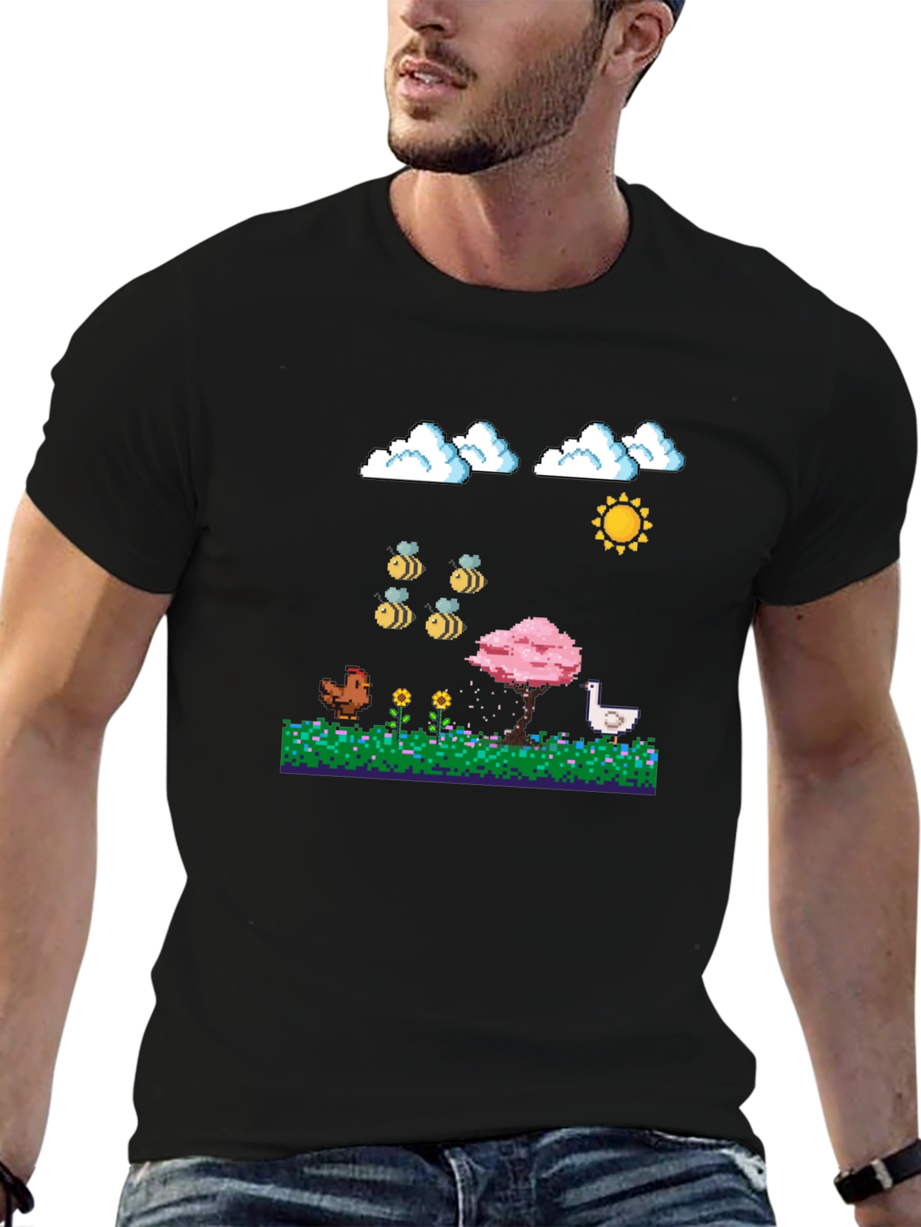 Pixel Art Farm T-Shirt - Cute Retro Gaming Style