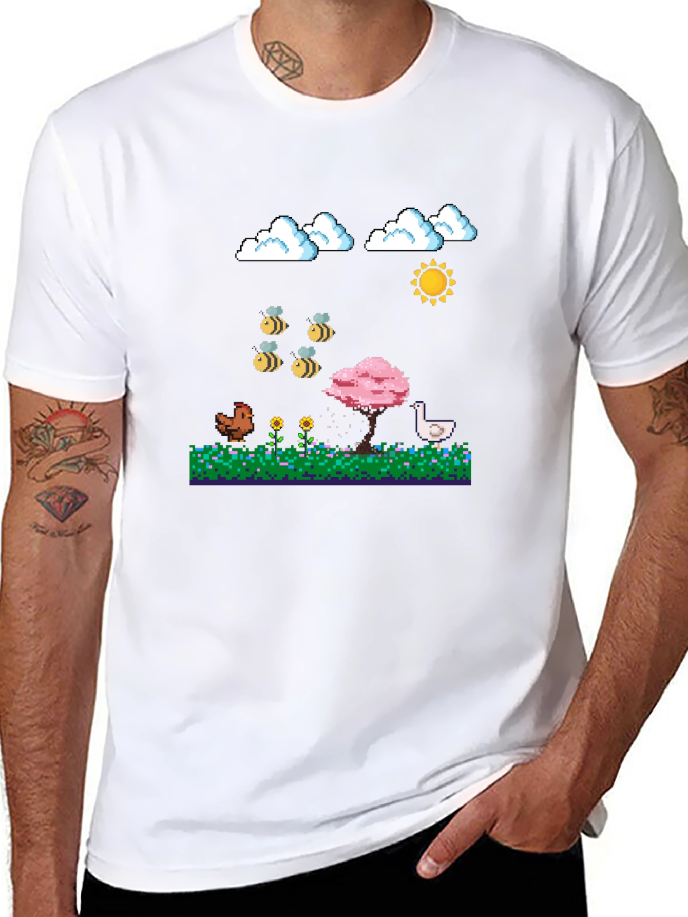 Pixel Art Farm T-Shirt - Cute Retro Gaming Style