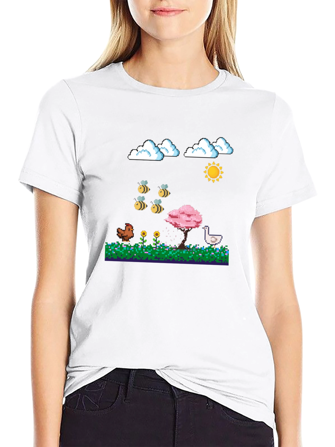 Pixel Art Farm T-Shirt - Cute Retro Gaming Style