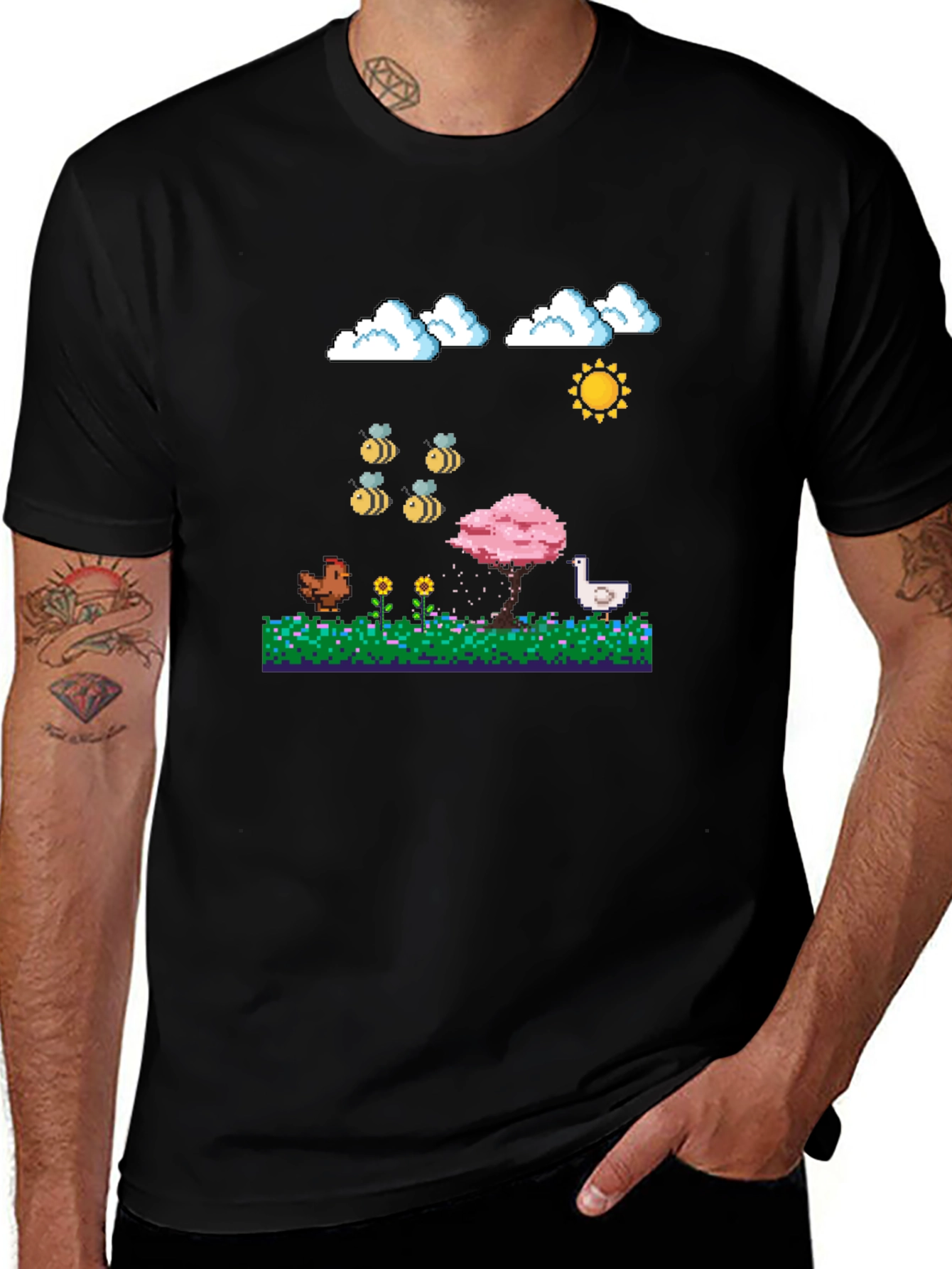 Pixel Art Farm T-Shirt - Cute Retro Gaming Style