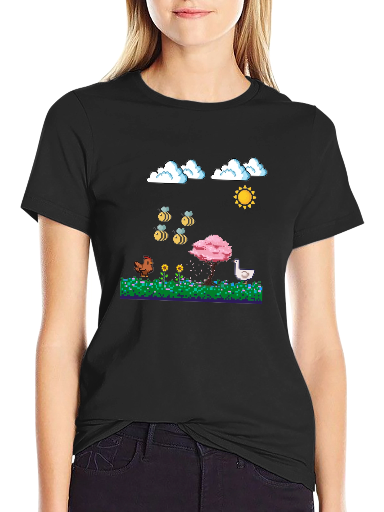 Pixel Art Farm T-Shirt - Cute Retro Gaming Style
