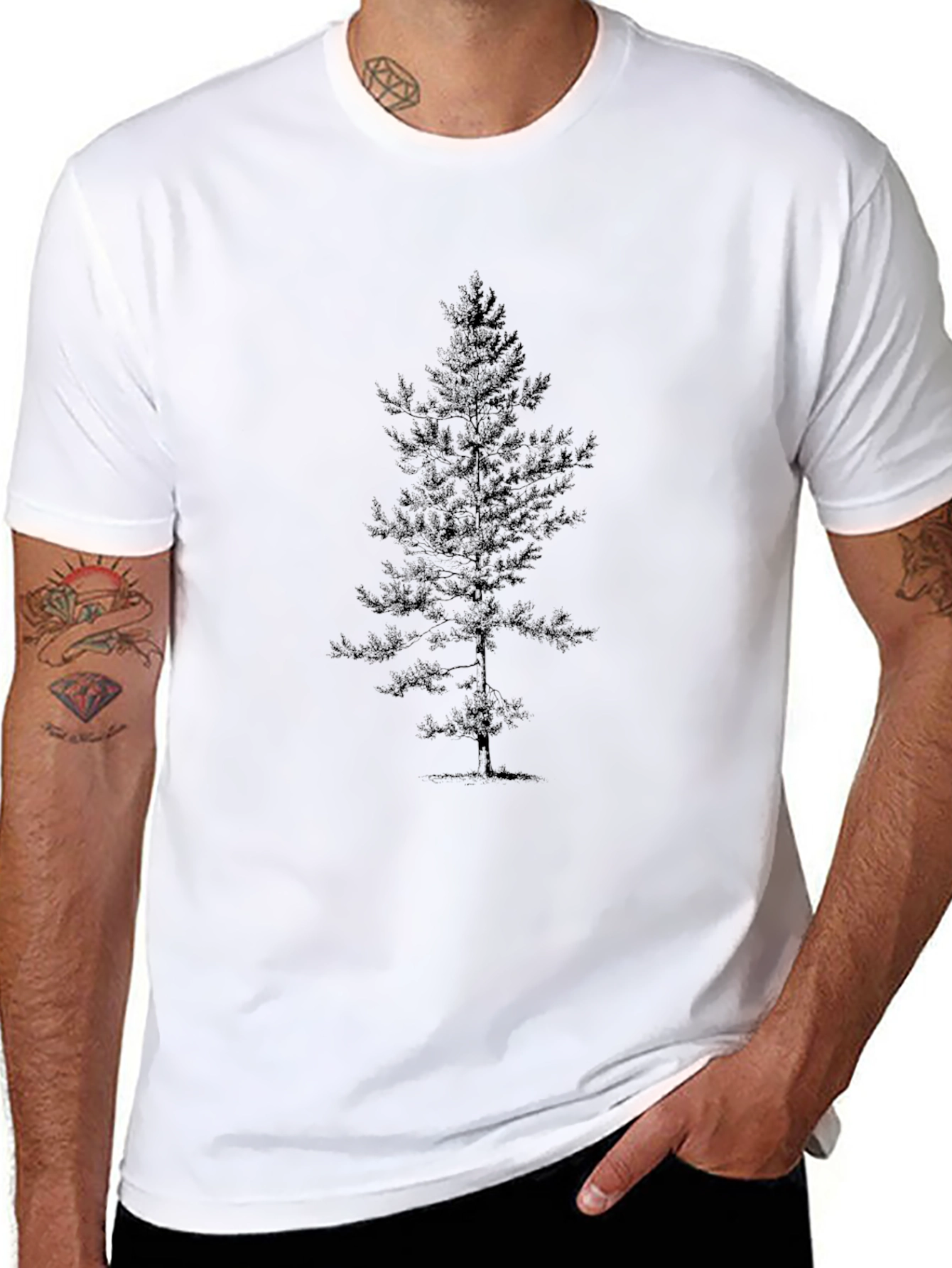Mens Black T-Shirt with Tree Print