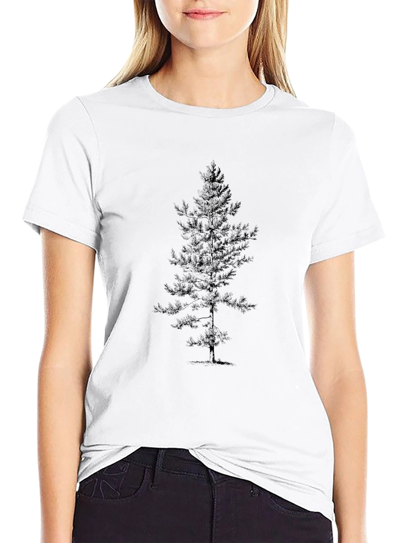 Mens Black T-Shirt with Tree Print