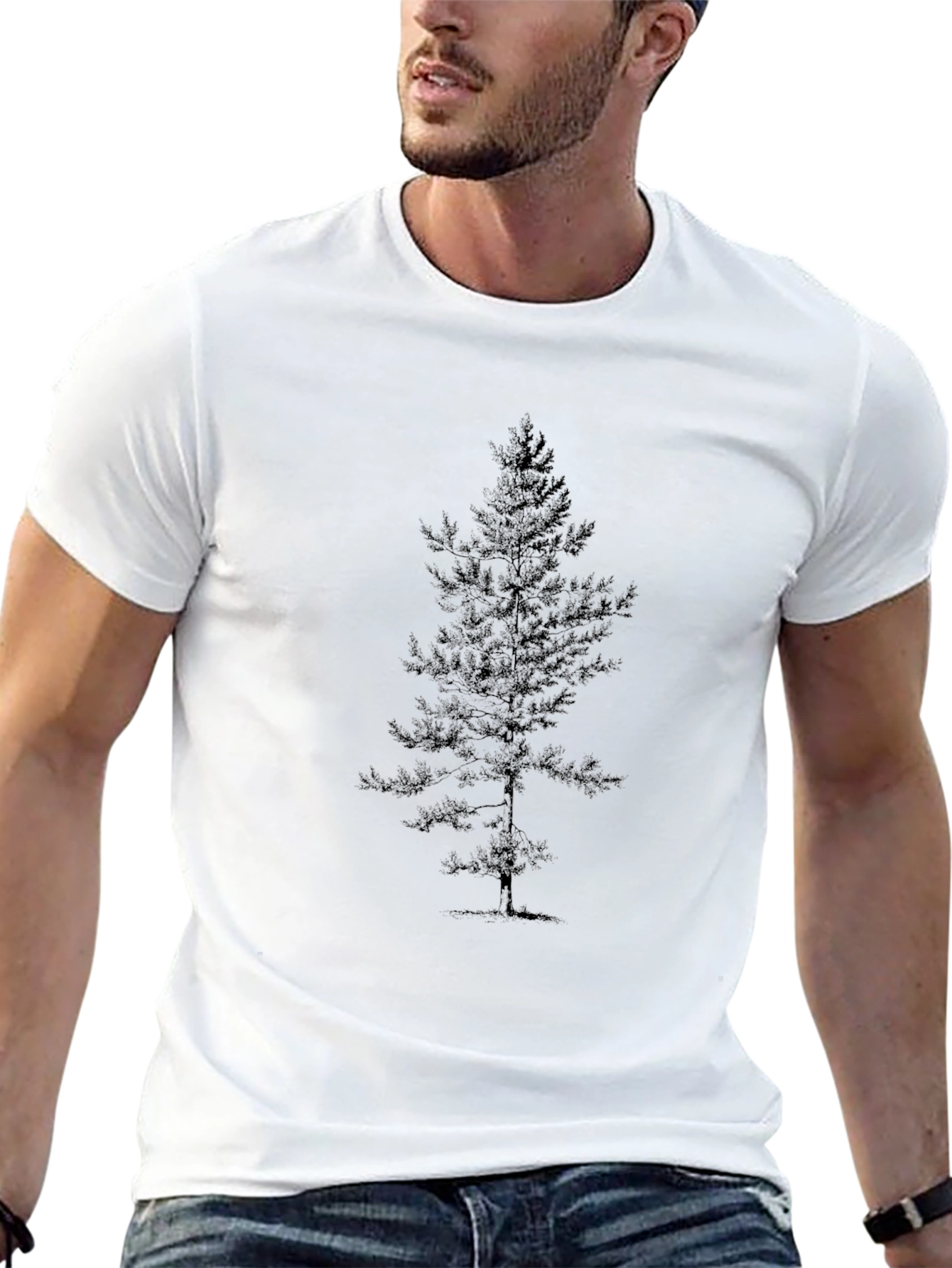 Mens Black T-Shirt with Tree Print