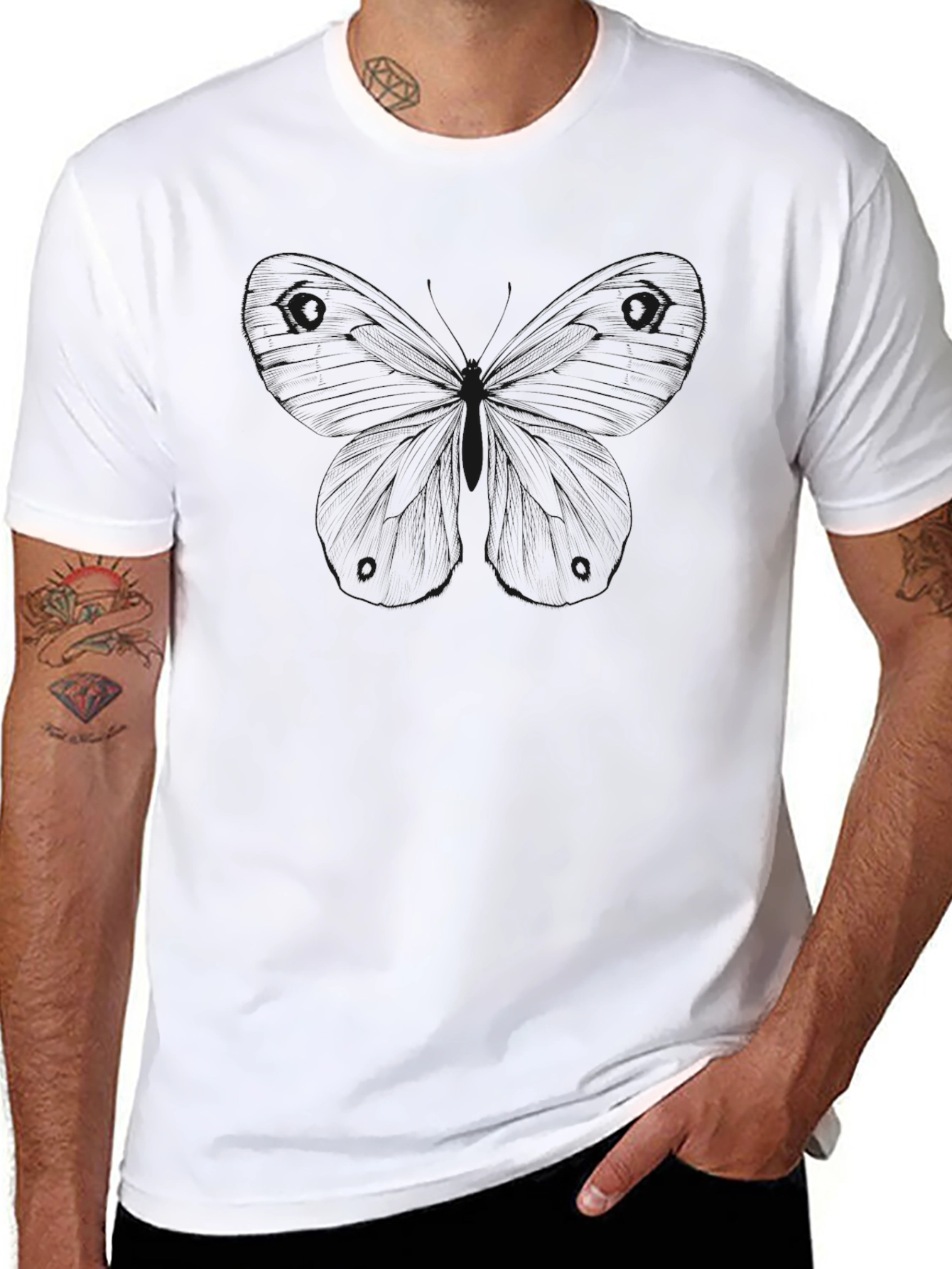 Mens Black Short Sleeve Butterfly Graphic T-Shirt