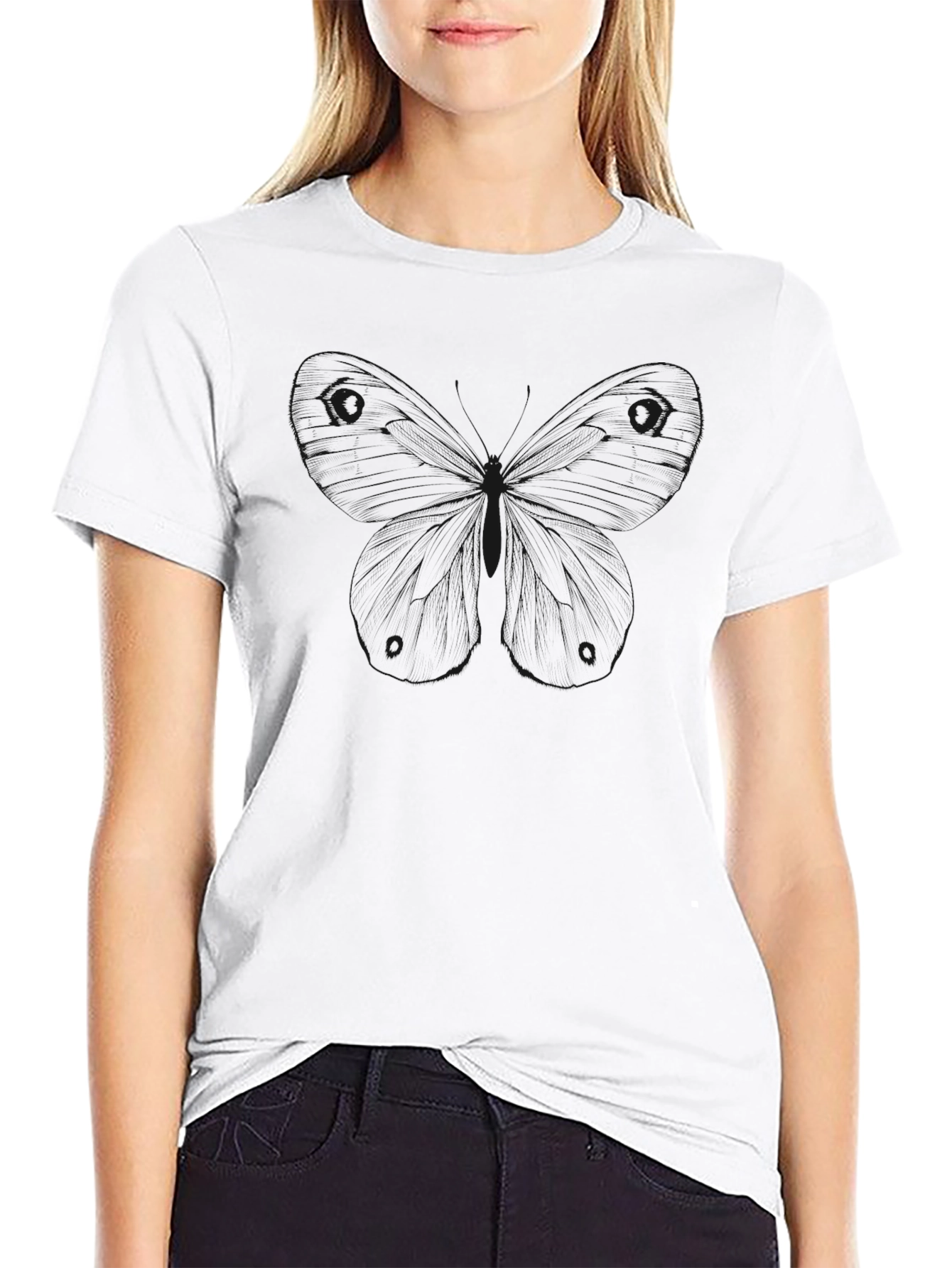 Mens Black Short Sleeve Butterfly Graphic T-Shirt