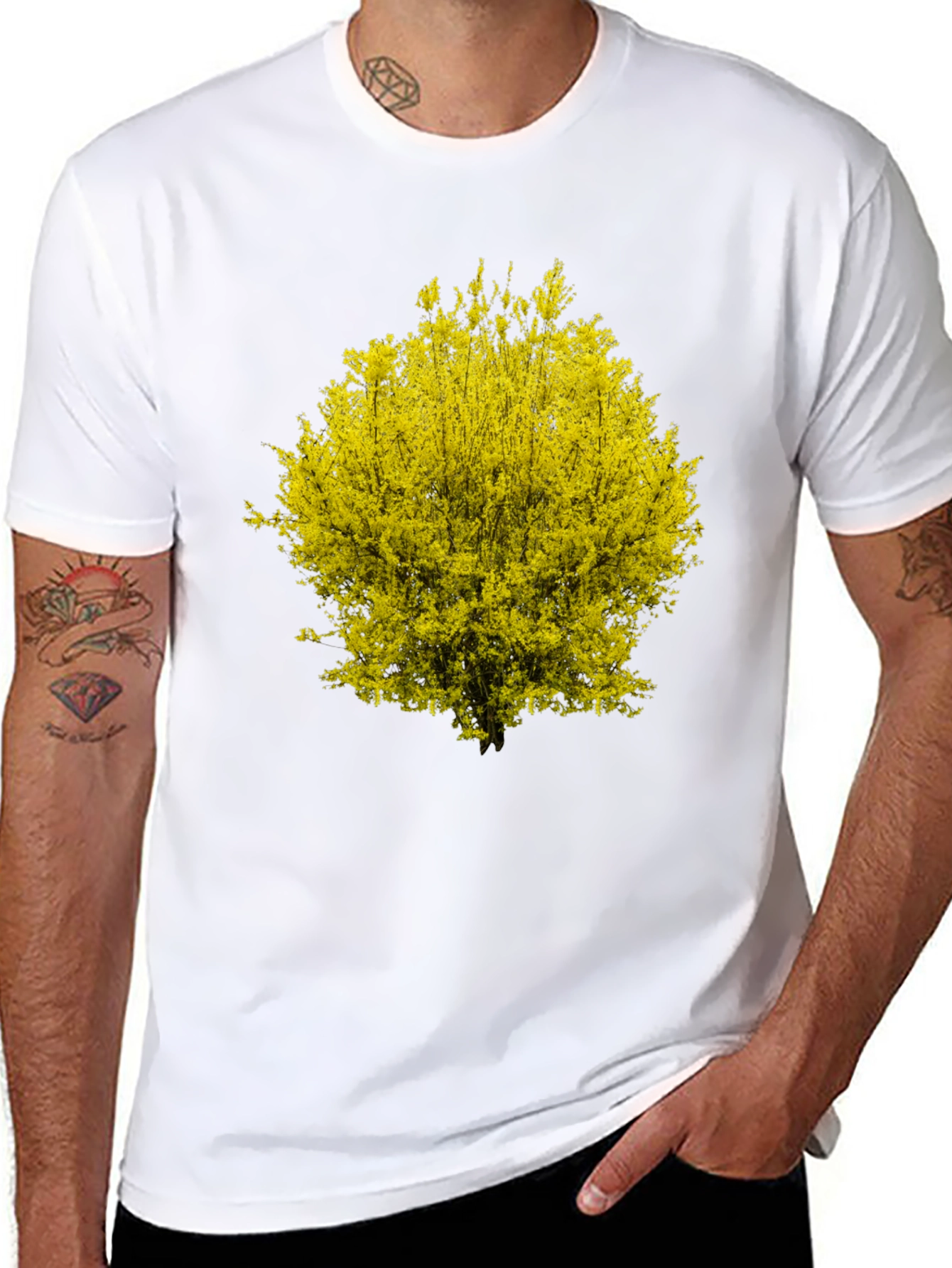 Yellow Blossom Tree Graphic Black T-Shirt