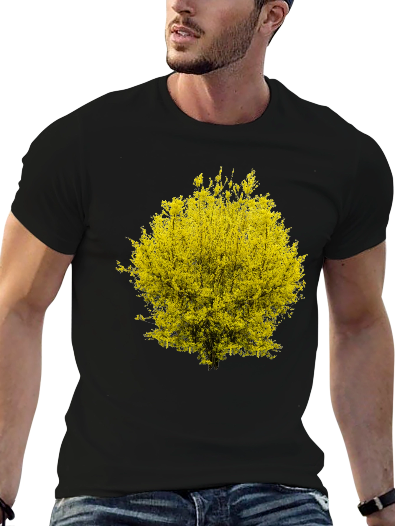 Yellow Blossom Tree Graphic Black T-Shirt