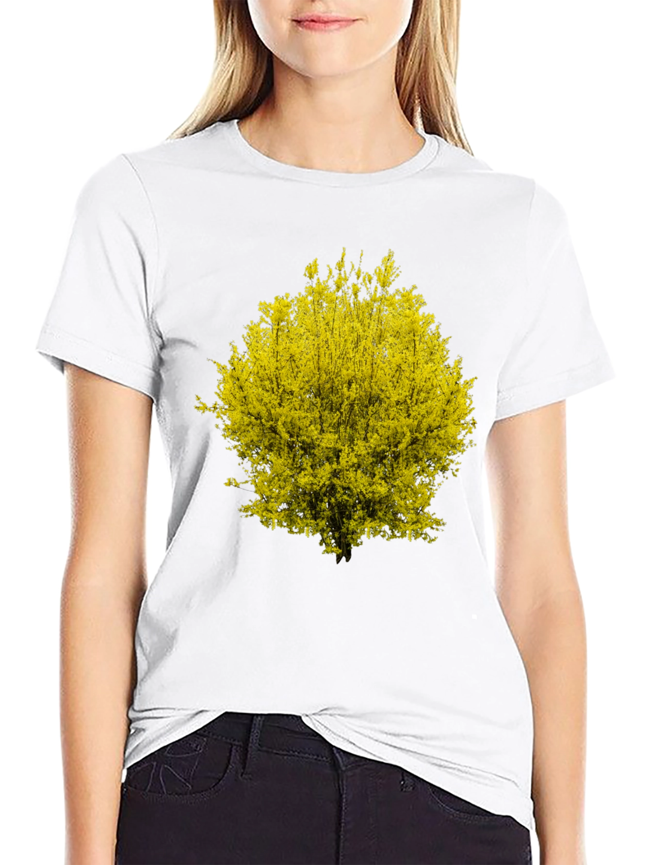 Yellow Blossom Tree Graphic Black T-Shirt