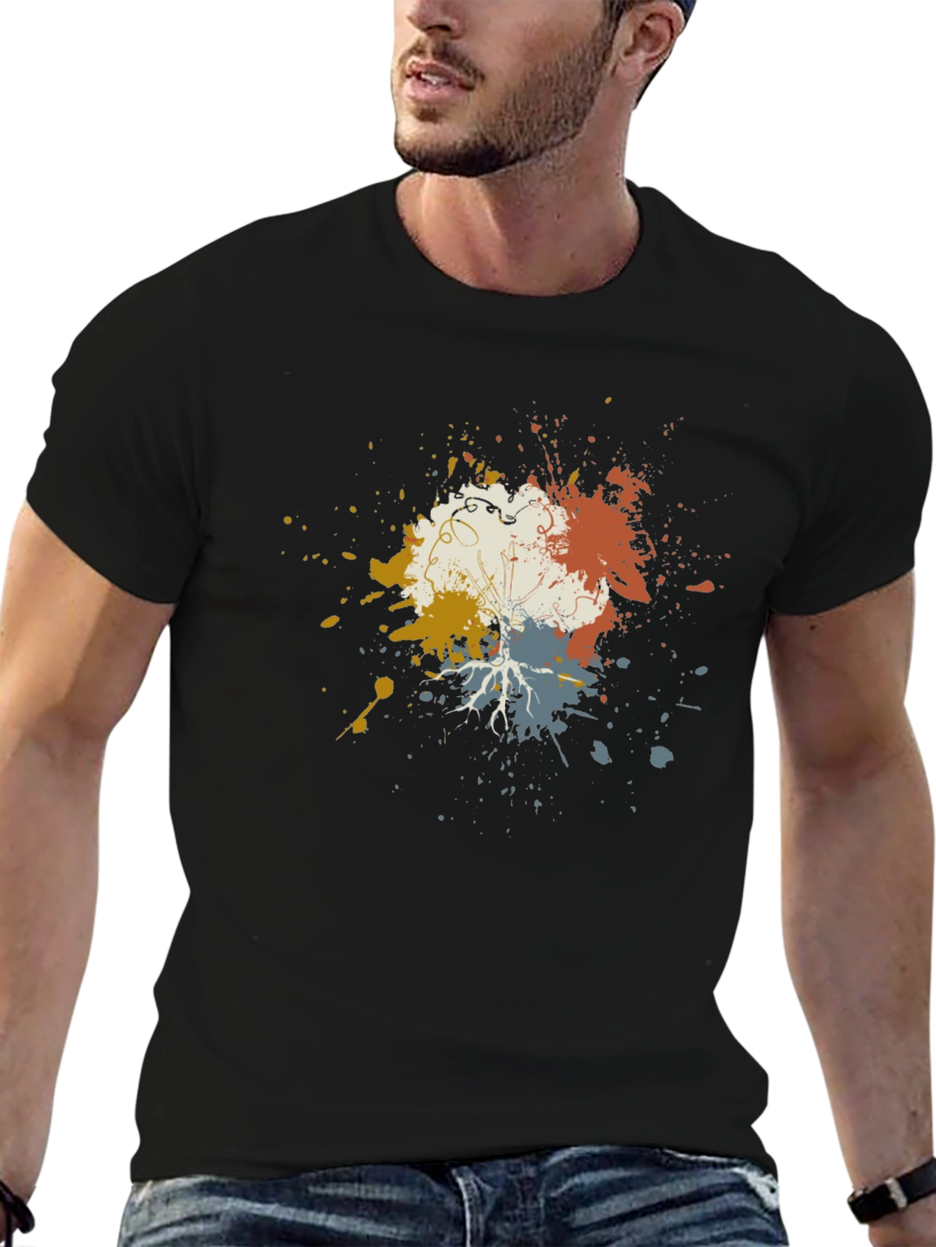Artistic Splatter Graphic Tee - Modern Black T-Shirt