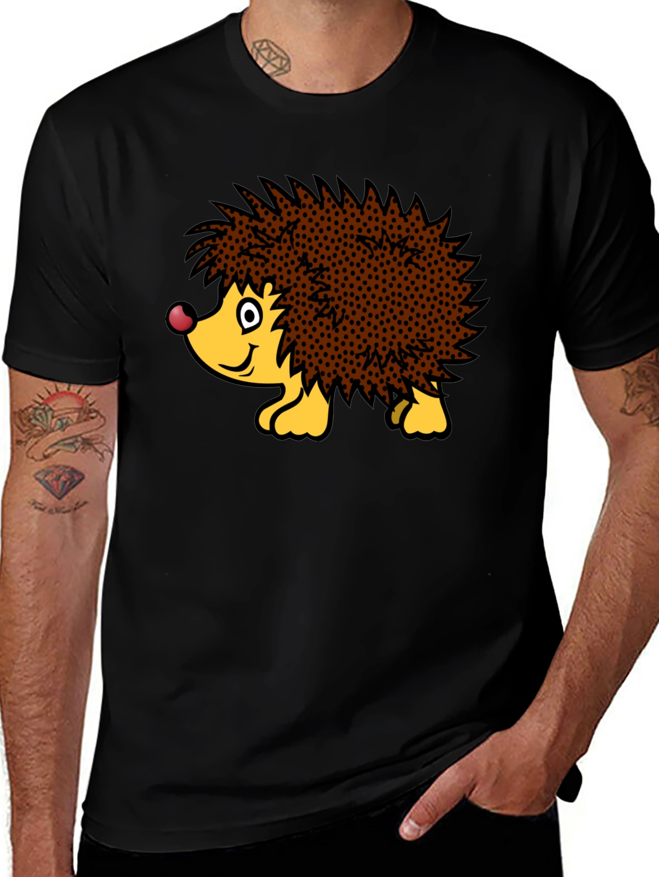 Cute Hedgehog Graphic Tee - Black Cotton T-Shirt