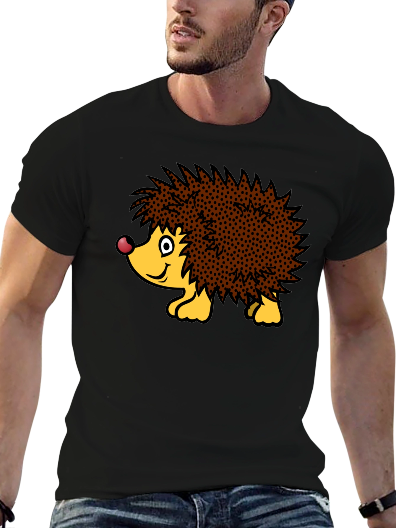 Cute Hedgehog Graphic Tee - Black Cotton T-Shirt