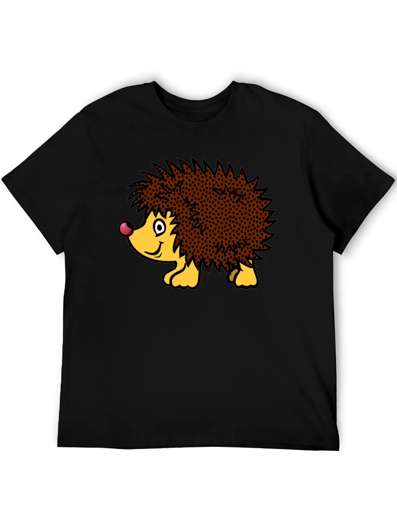 Cute Hedgehog Graphic Tee - Black Cotton T-Shirt
