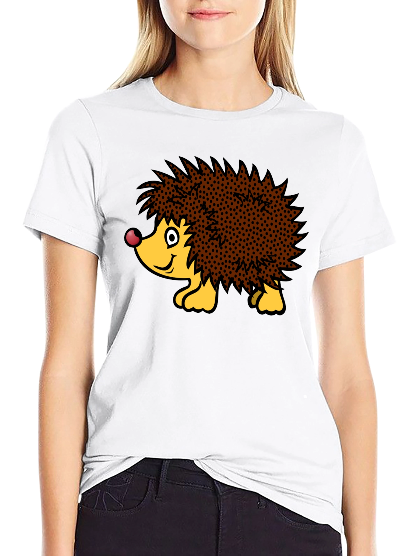 Cute Hedgehog Graphic Tee - Black Cotton T-Shirt