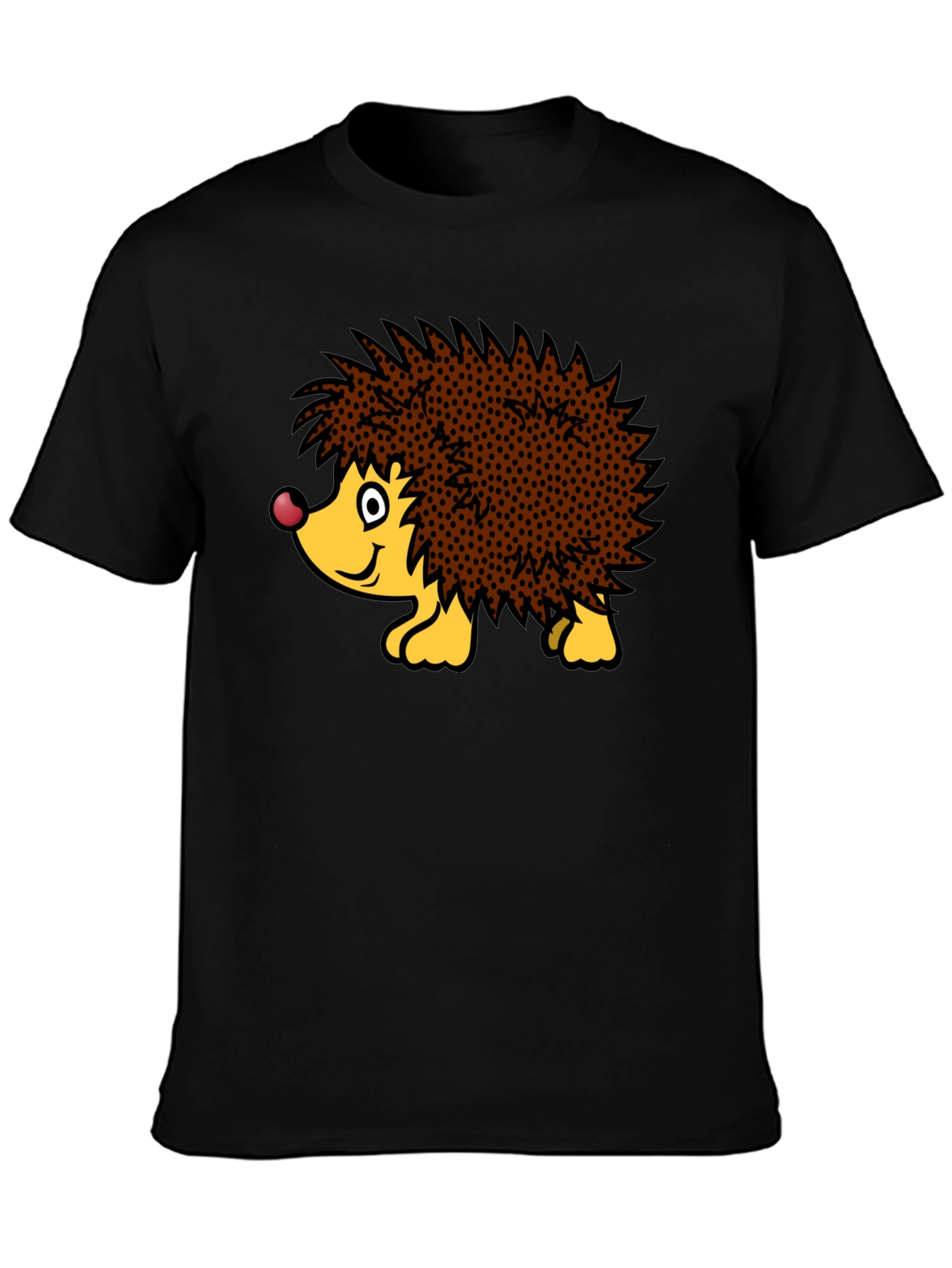 Cute Hedgehog Graphic Tee - Black Cotton T-Shirt