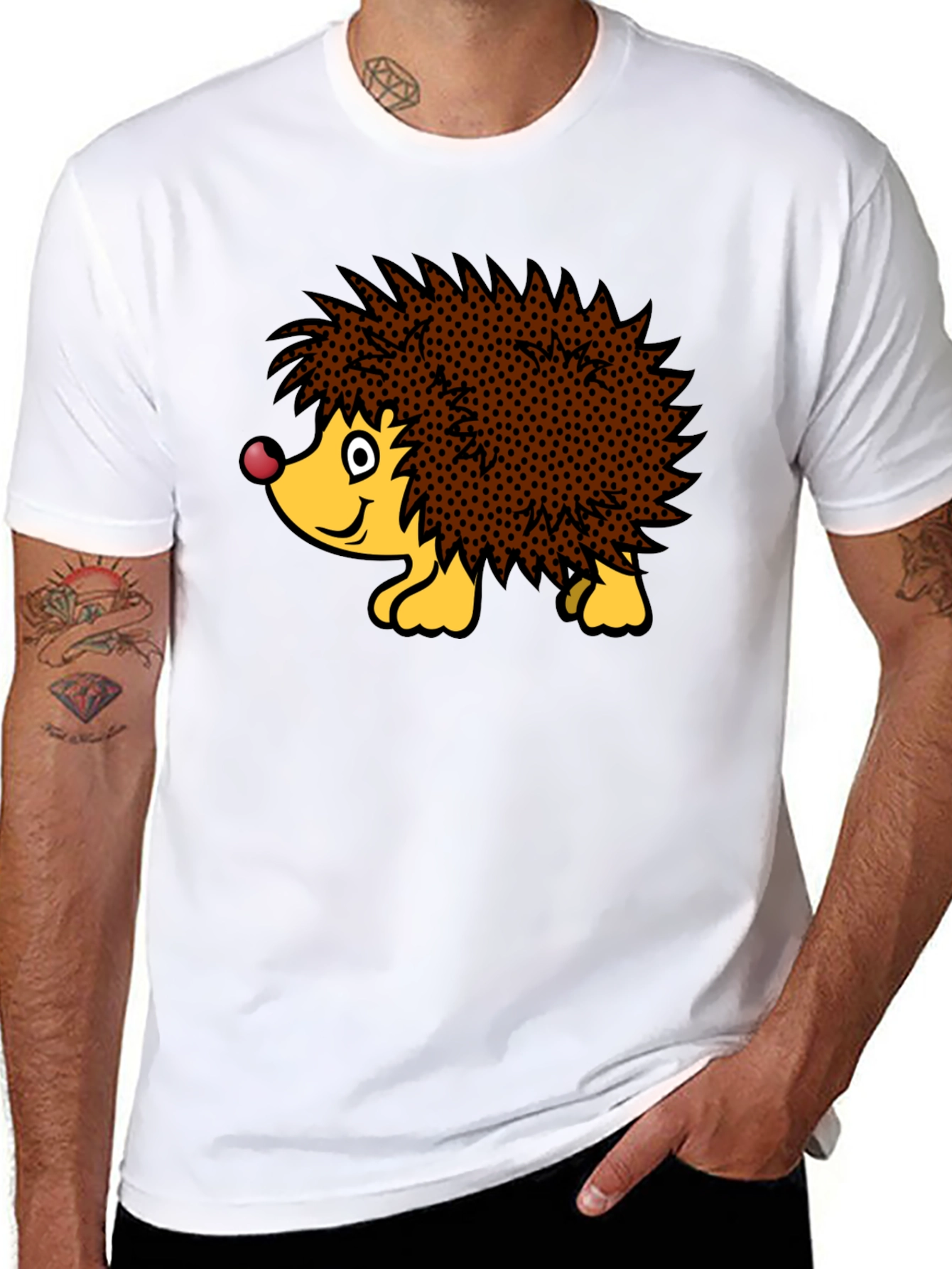 Cute Hedgehog Graphic Tee - Black Cotton T-Shirt