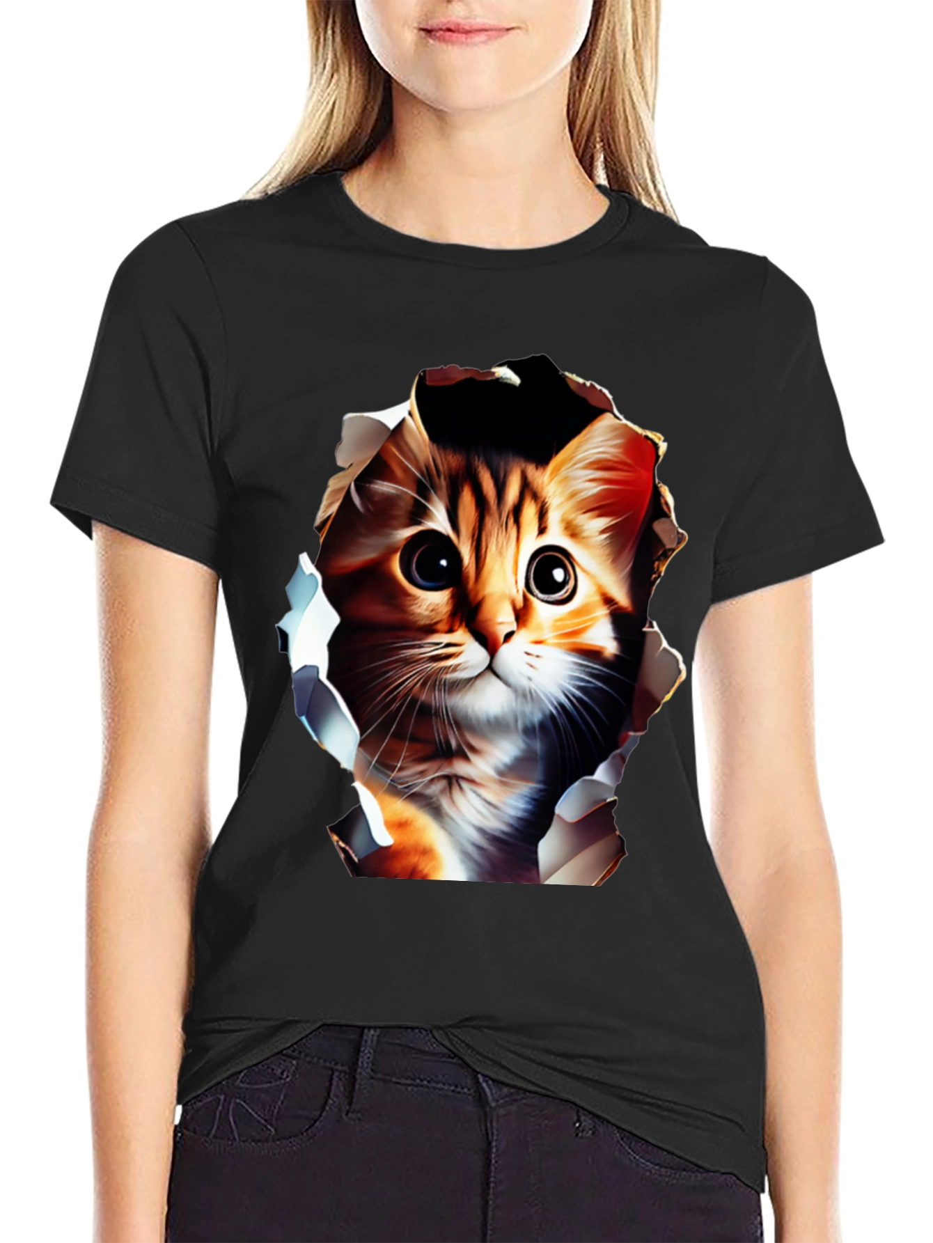 Cute Cat Graphic Tee - Mens Black T-Shirt