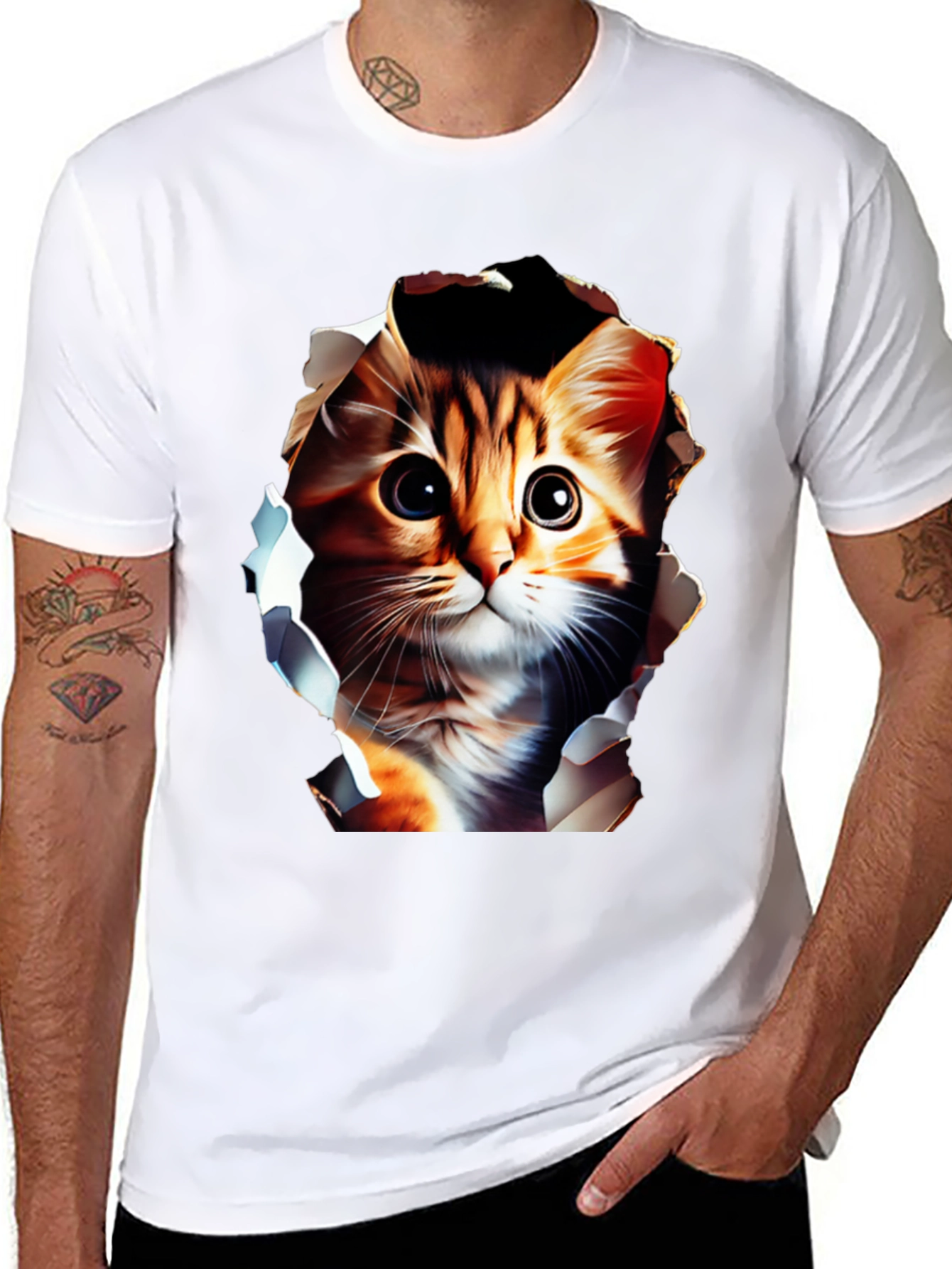 Cute Cat Graphic Tee - Mens Black T-Shirt