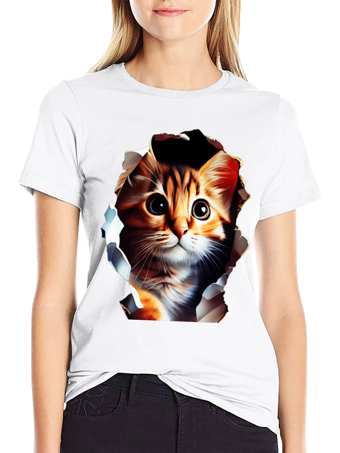 Cute Cat Graphic Tee - Mens Black T-Shirt