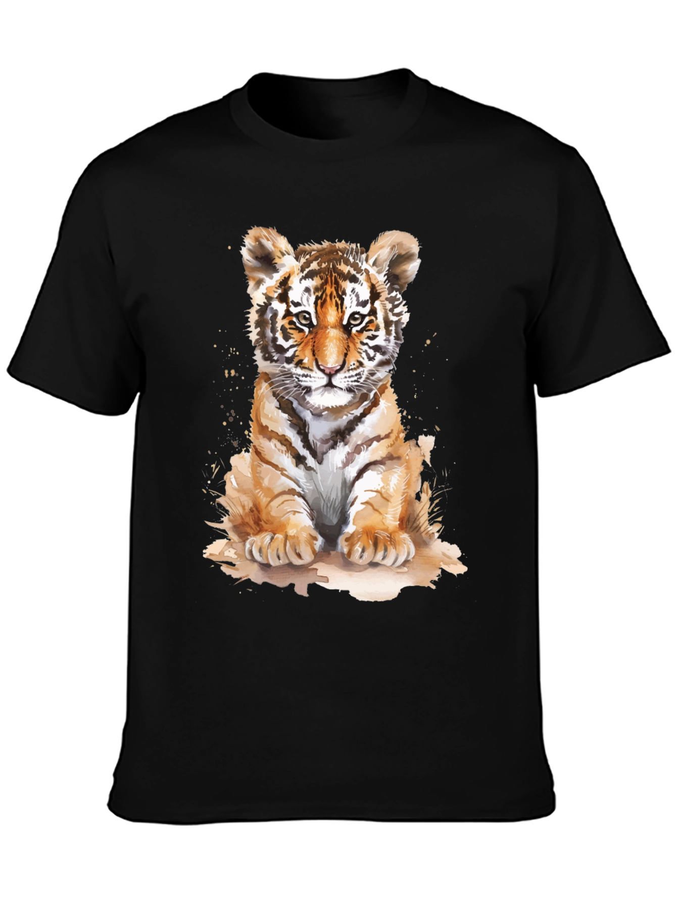 Cute Tiger Cub Graphic Tee - Black Cotton T-Shirt
