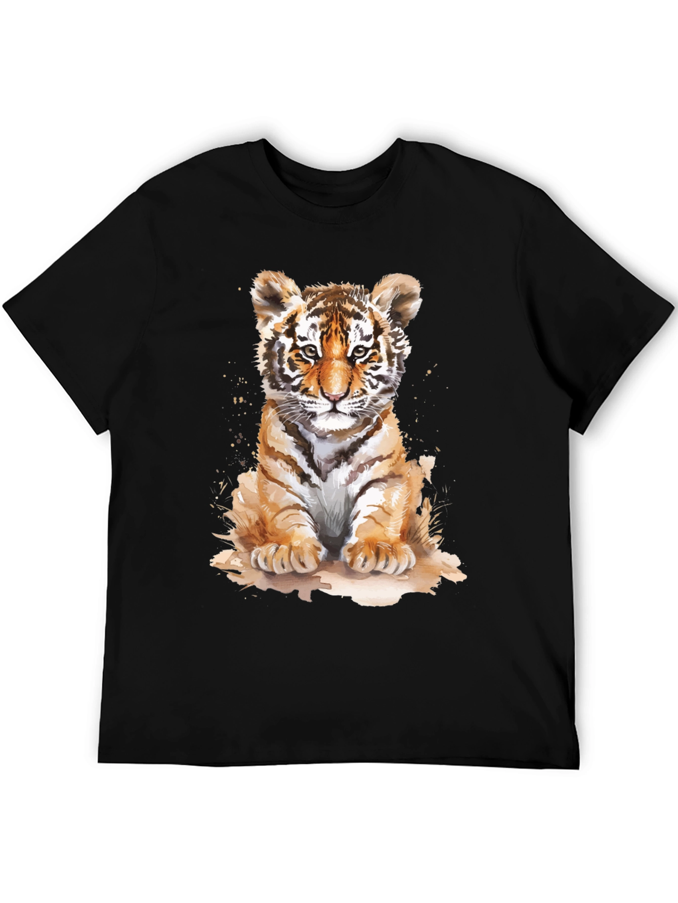 Cute Tiger Cub Graphic Tee - Black Cotton T-Shirt