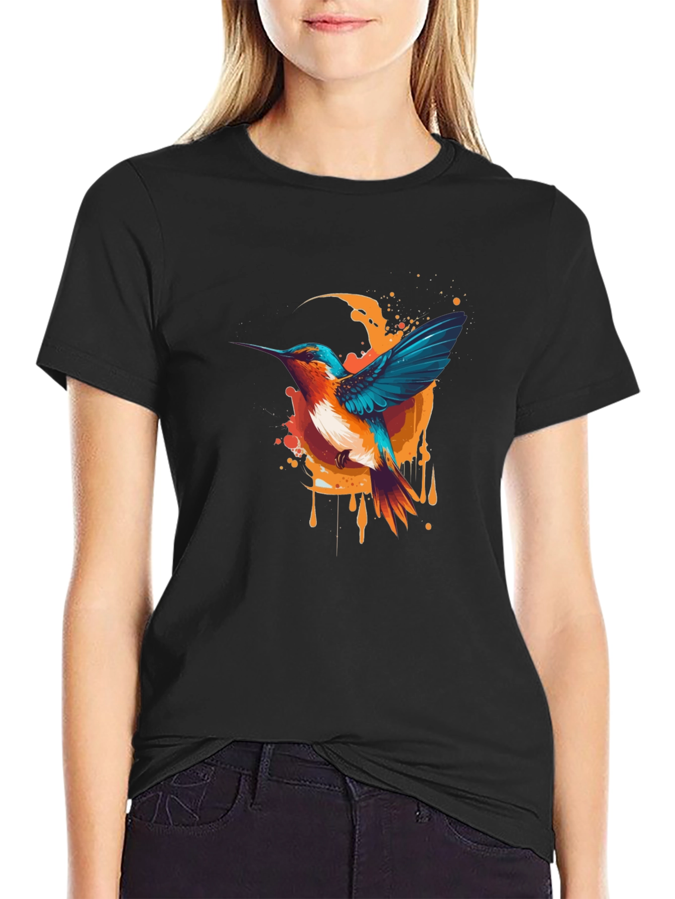 Hummingbird Graphic Tee - Stylish Black T-Shirt