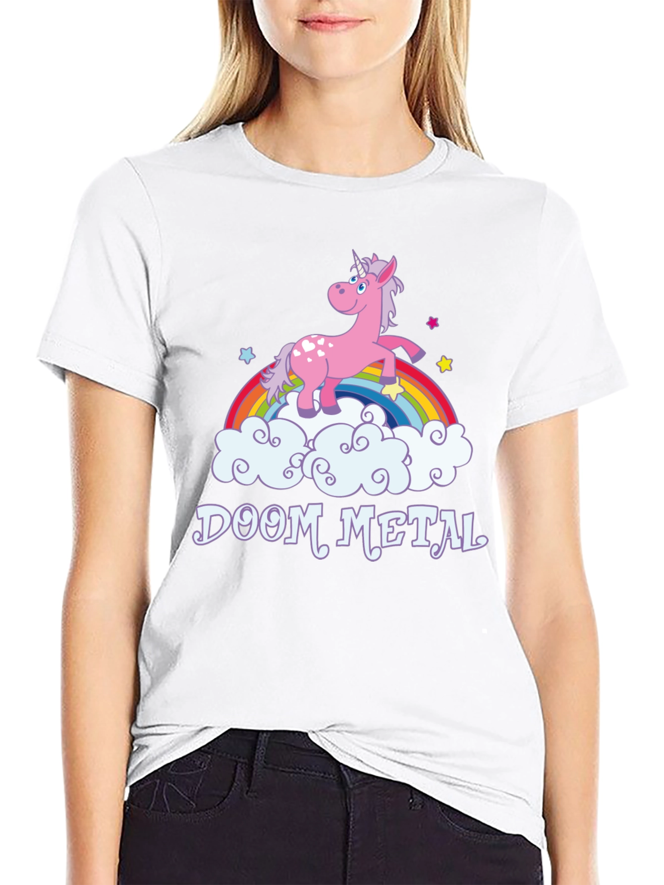 Doom Metal Unicorn Rainbow Graphic T-Shirt