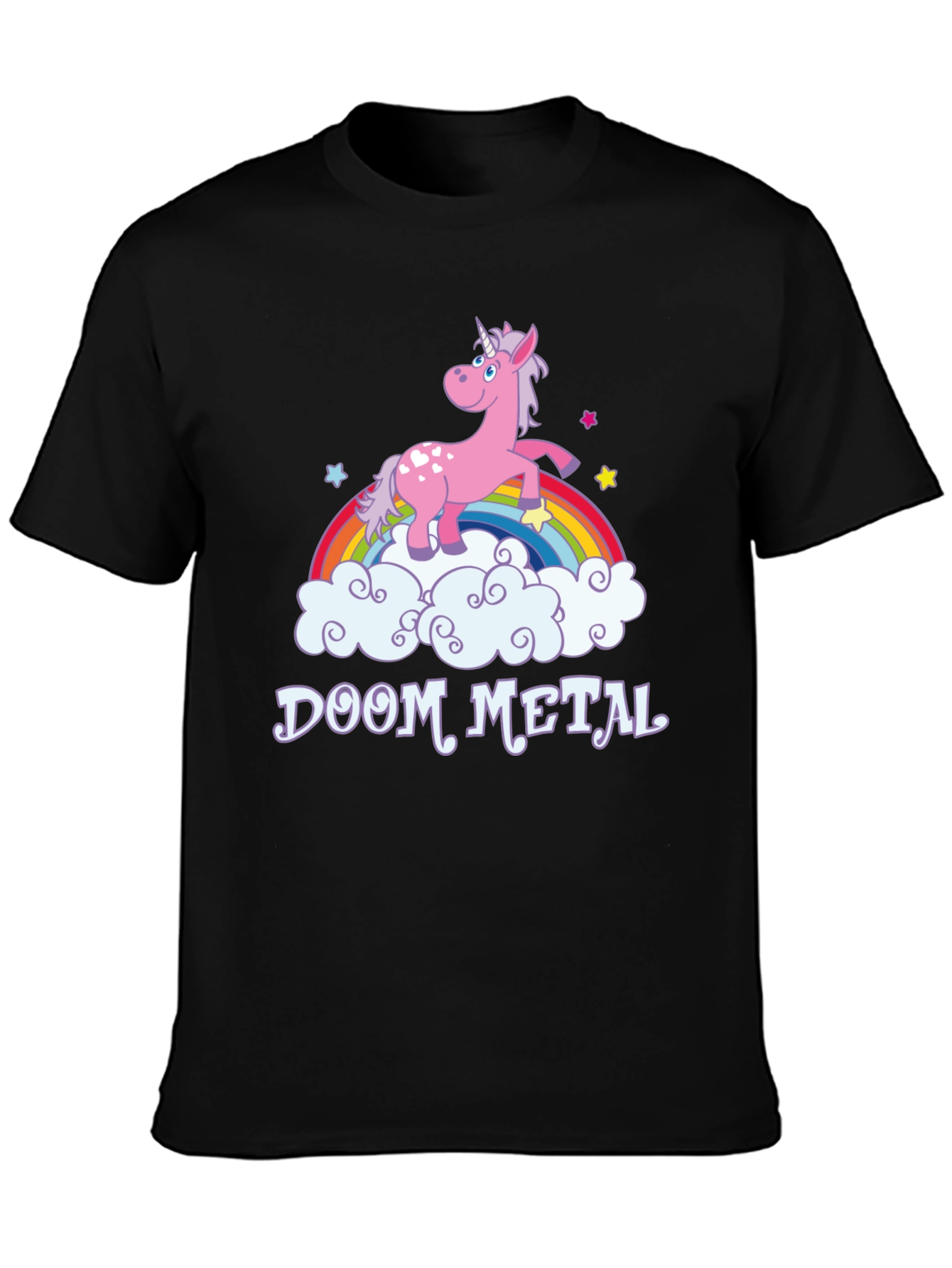 Doom Metal Unicorn Rainbow Graphic T-Shirt