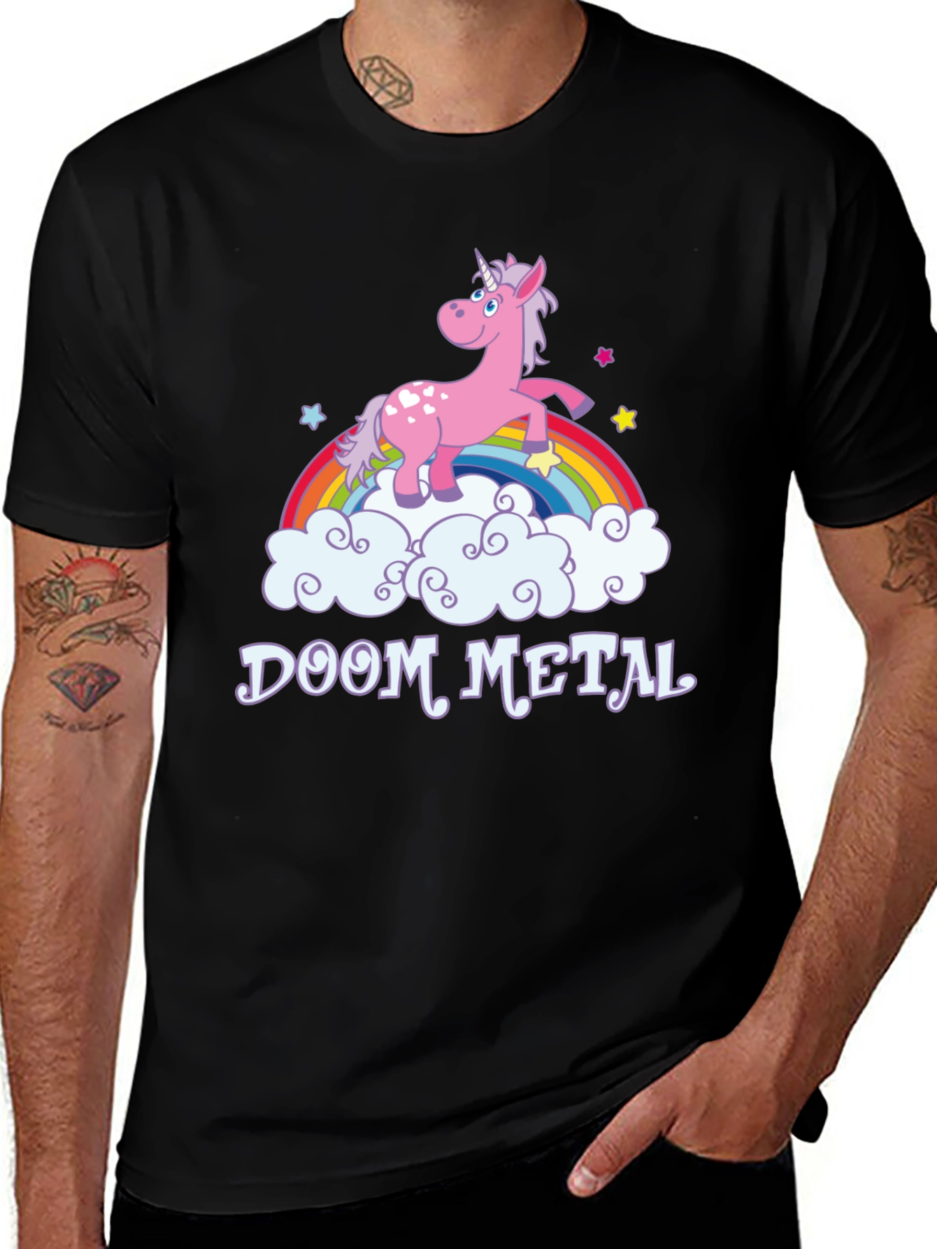 Doom Metal Unicorn Rainbow Graphic T-Shirt