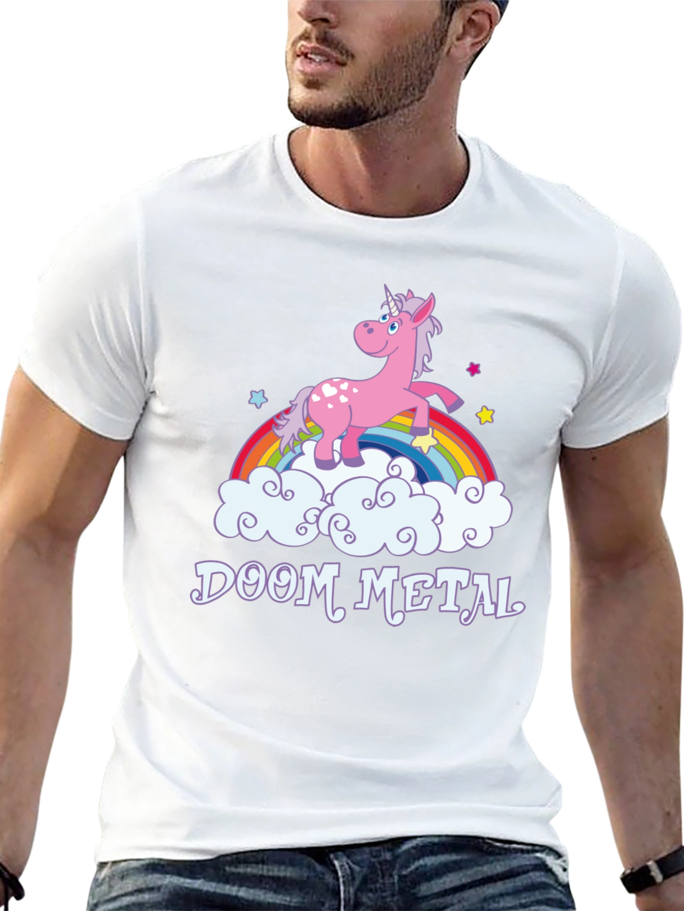 Doom Metal Unicorn Rainbow Graphic T-Shirt