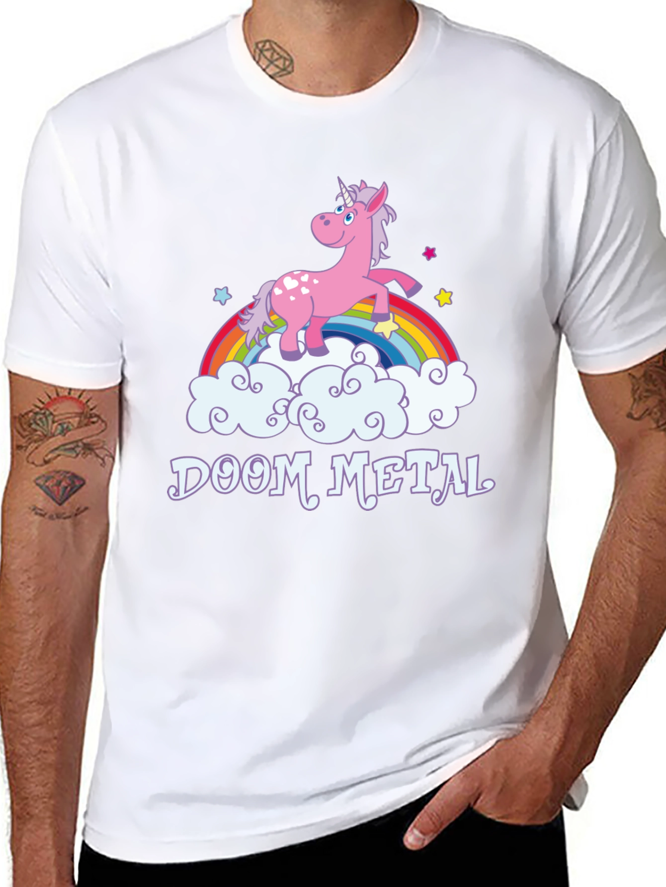 Doom Metal Unicorn Rainbow Graphic T-Shirt
