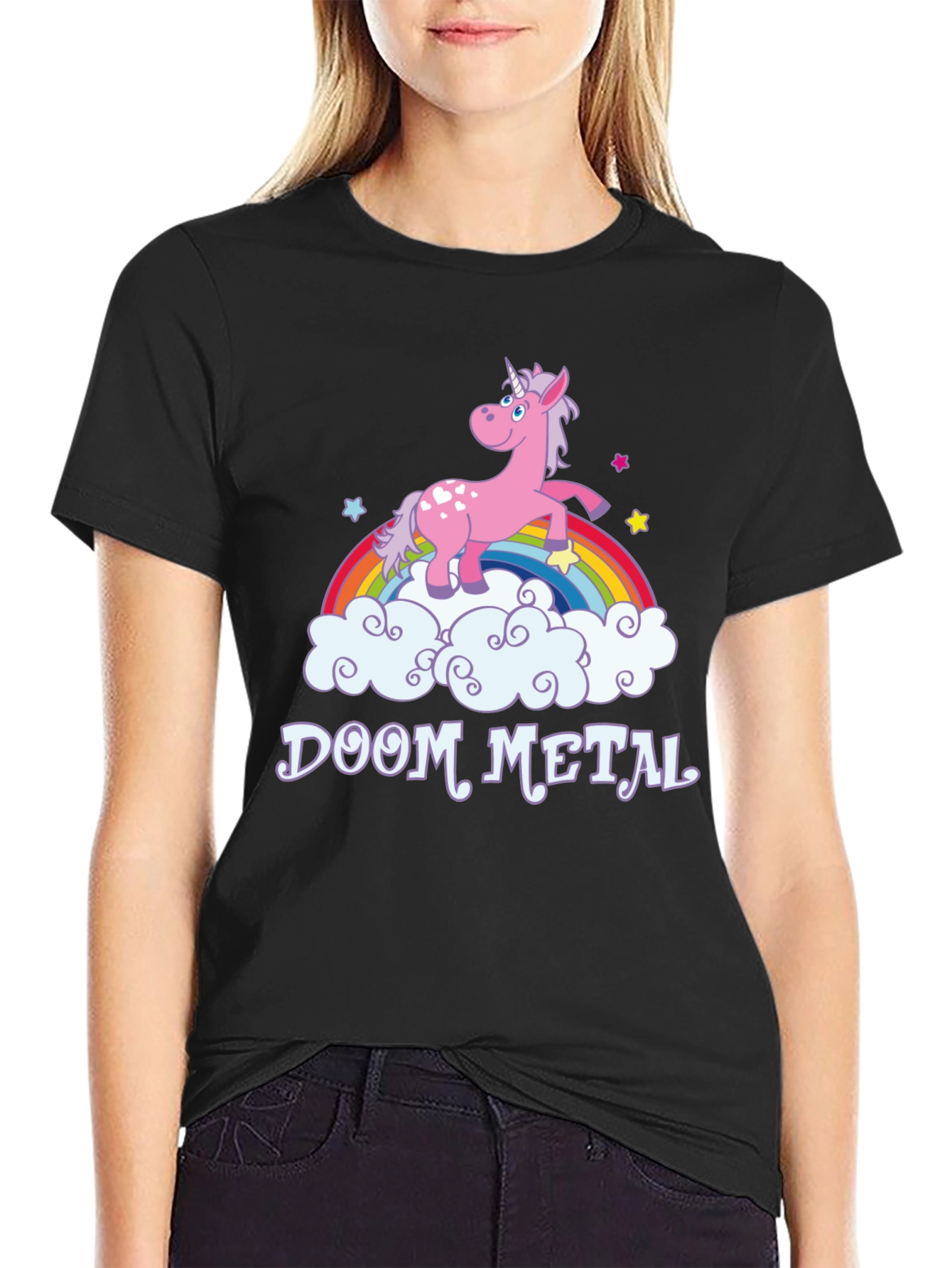 Doom Metal Unicorn Rainbow Graphic T-Shirt