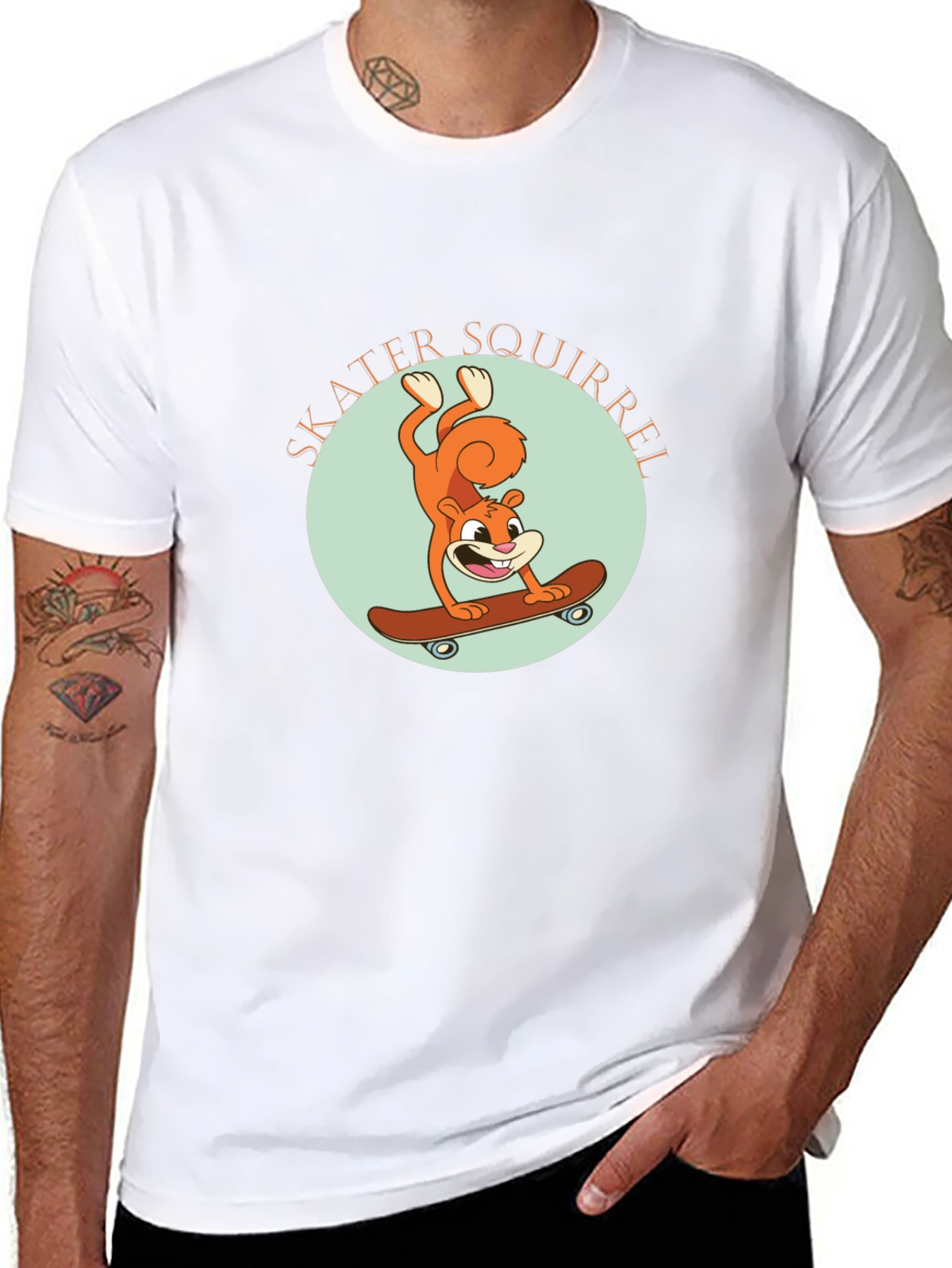 Skater Squirrel Black Graphic Tee