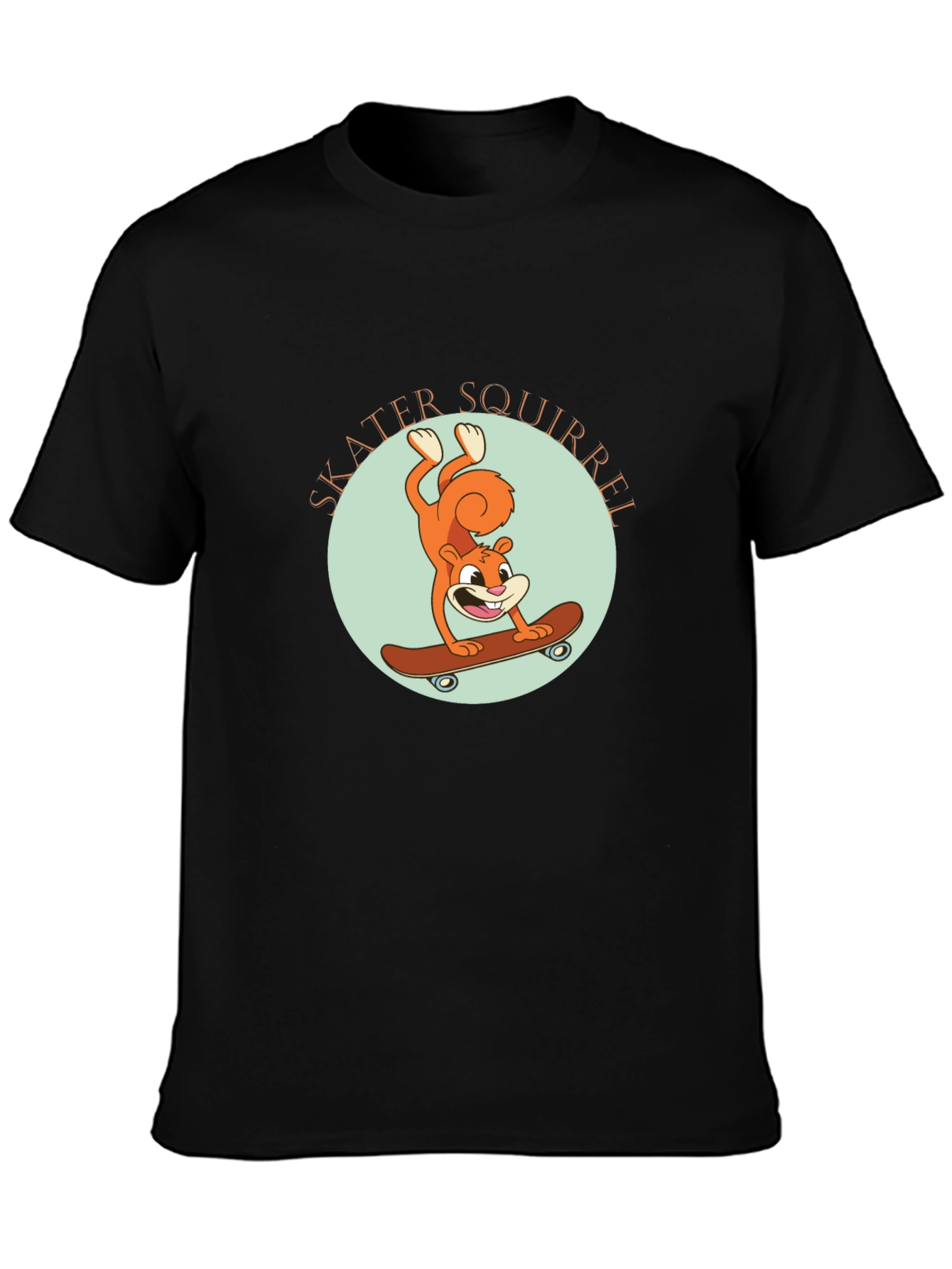 Skater Squirrel Black Graphic Tee