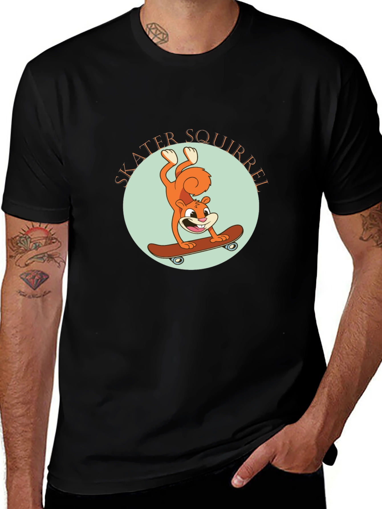 Skater Squirrel Black Graphic Tee