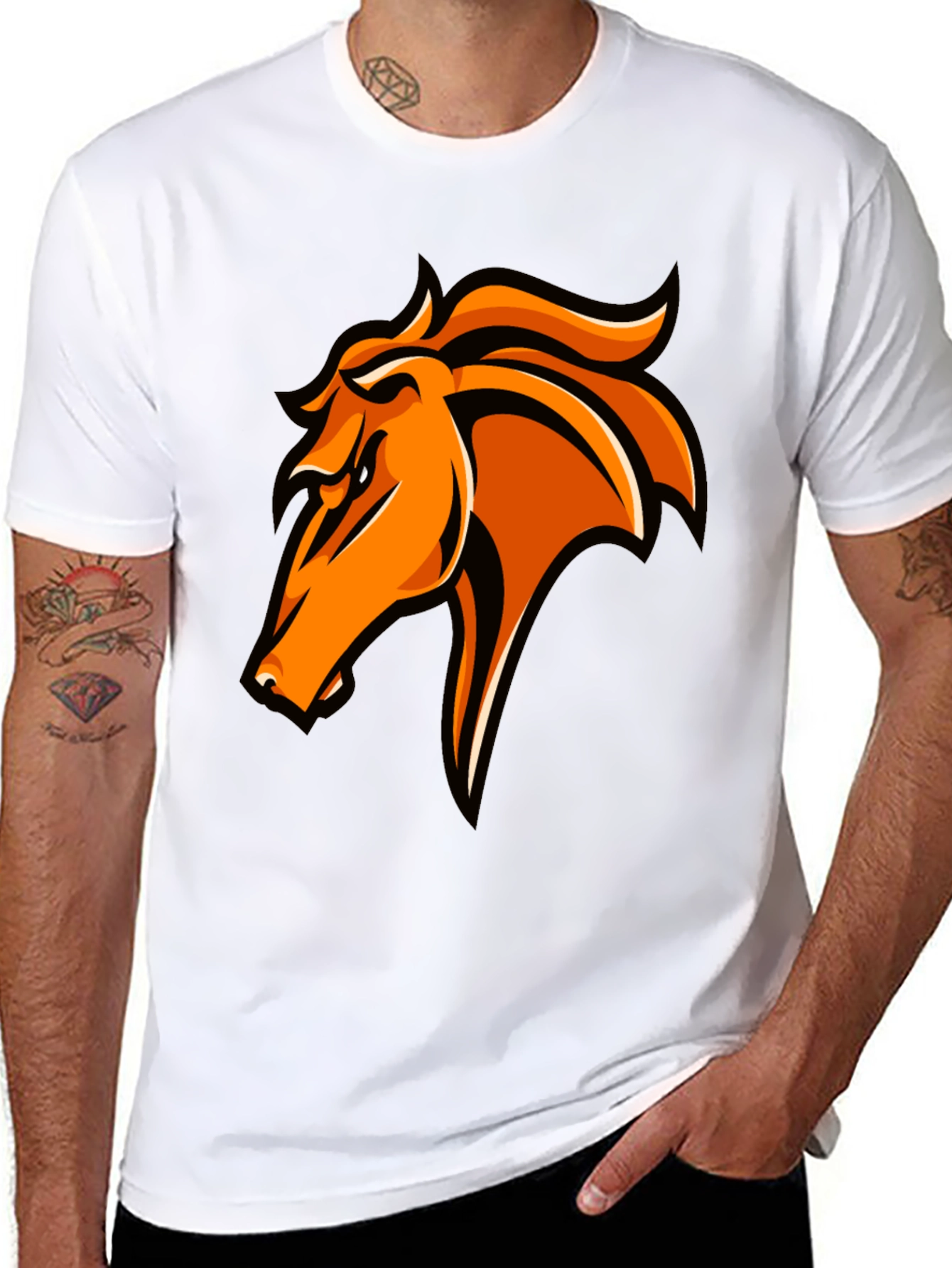 Bold Orange Horse Graphic T-Shirt