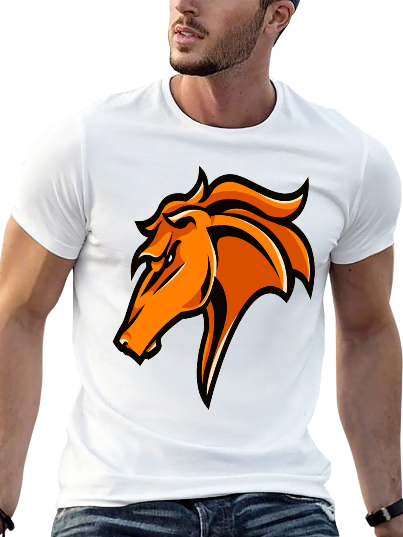 Bold Orange Horse Graphic T-Shirt