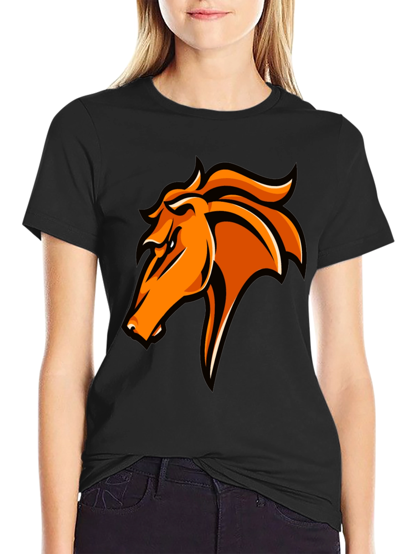 Bold Orange Horse Graphic T-Shirt